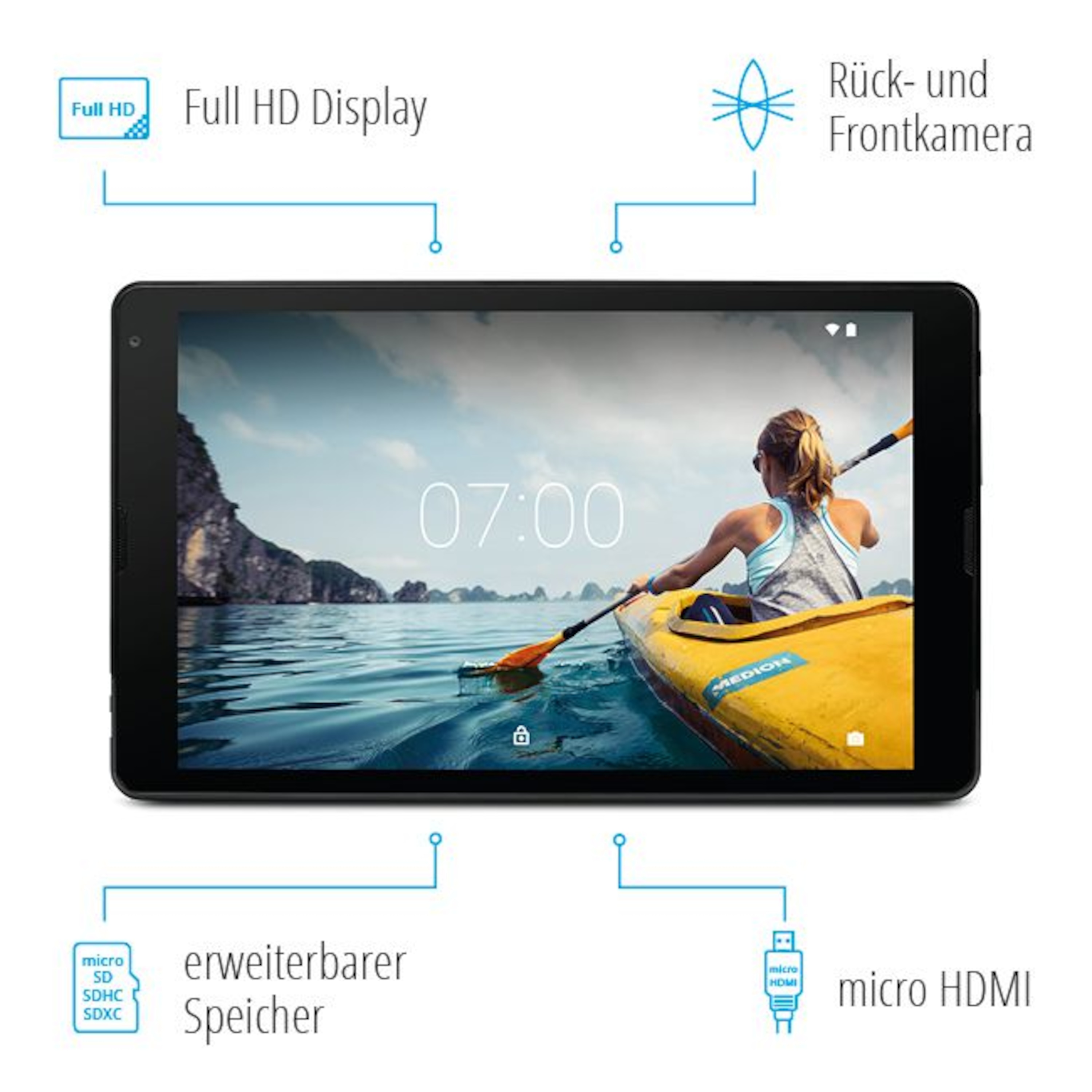 MEDION® LIFETAB® E10511 Tablet, 25,7 cm (10,1“) Full HD Display, Android™ 7.0, 16 GB Speicher, 2 GB RAM, Quad Core Prozessor, microHDMI®