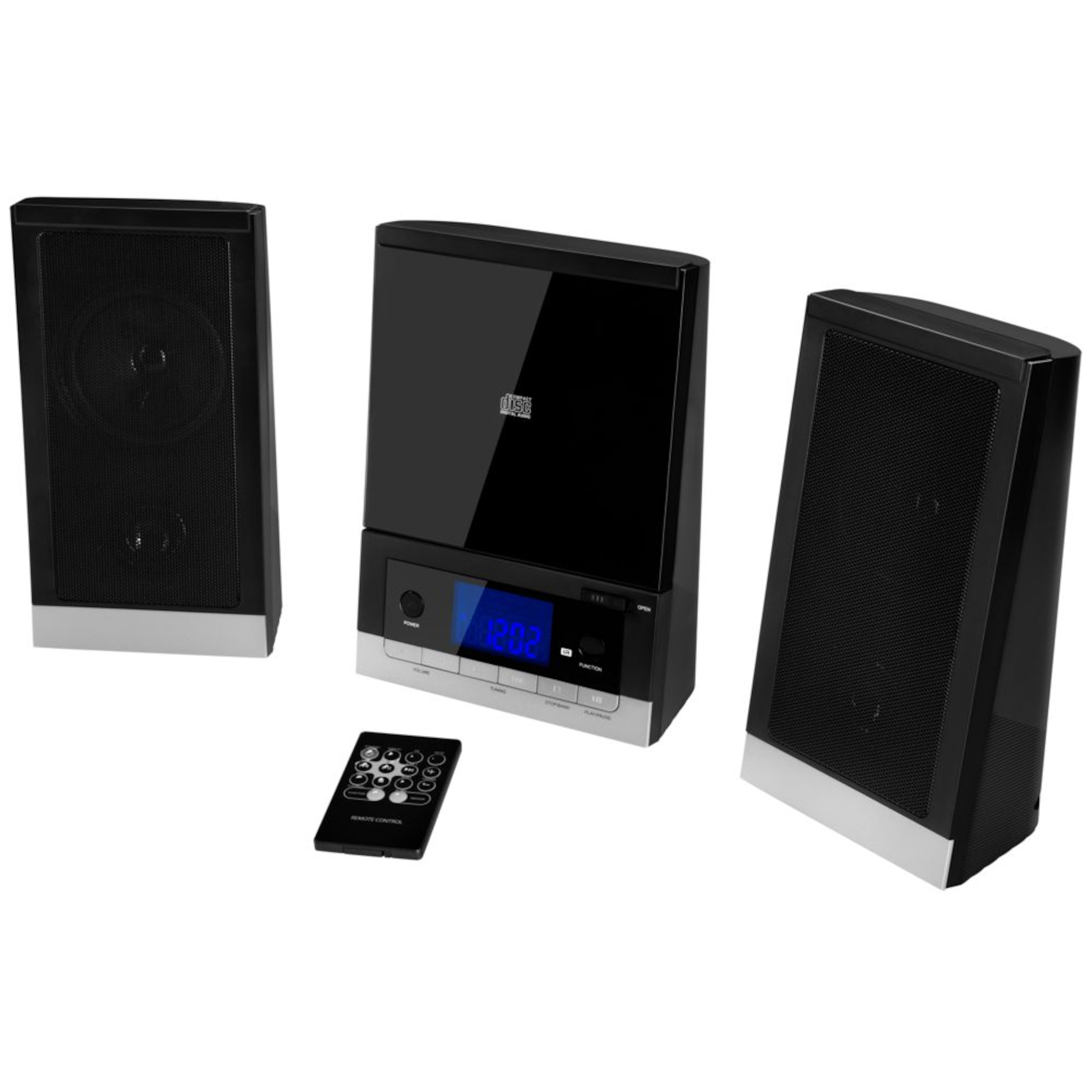 MEDION® LIFE® E64074 Mikro-Audio-System mit CD-Player UKW/MW Stereo Radio, Weckfunktion, 30 Senderspreicher, LC-Display mit blauer Hintergrundbeleuchtung, 2 x 25 W