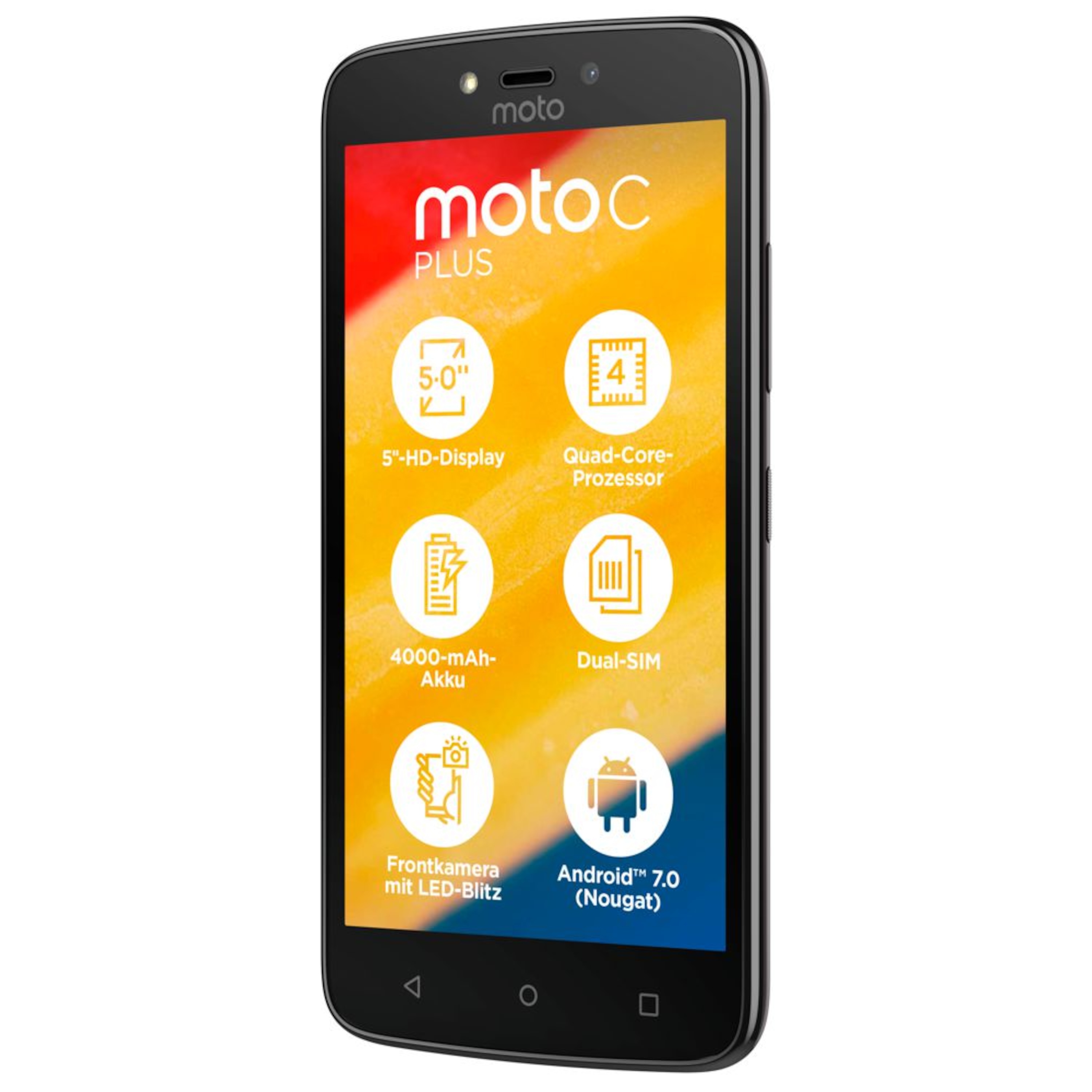 MOTOROLA Moto C Plus Smartphone, 12,7 cm (5") HD Display, Android™ 7.0, 16 GB Speicher, Quad-Core-Prozessor, Dual-SIM, LTE