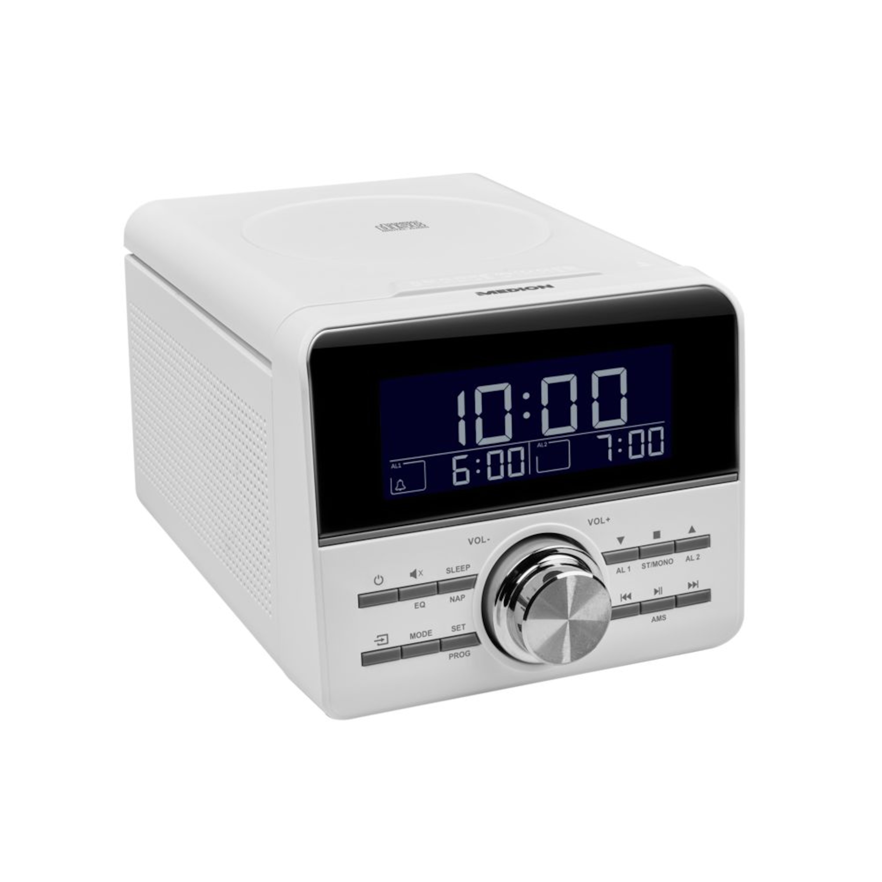 MEDION® LIFE® E66428 CD-Uhrenradio, negatives LC-Display, CD Player, PLL-UKW Radio, 2 x 1,5 W RMS, 40 Senderspeicher, 2 Weckzeiten mit 4 Weckprogrammen   (B-Ware)