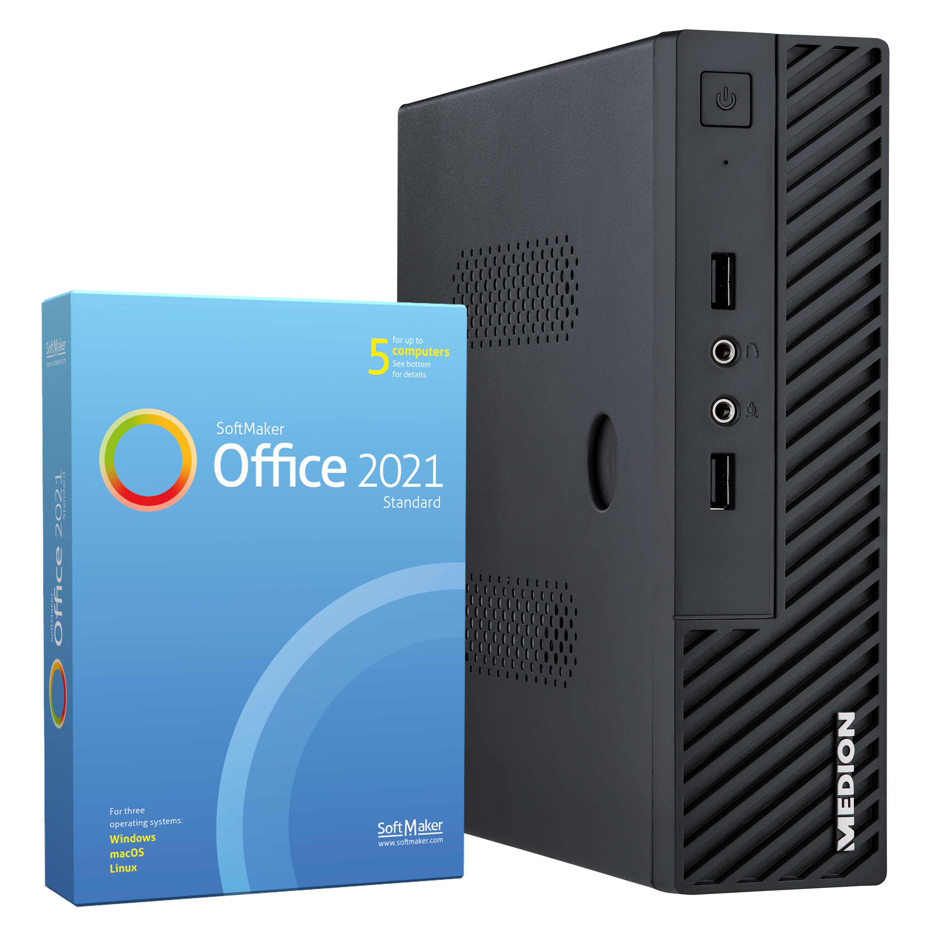 AKOYA S23002 Mini PC | Intel Celeron J4125 | Windows 10 Home | 8 GB RAM | 512 GB SSD | Inclusief SoftMaker Office Standard 2021