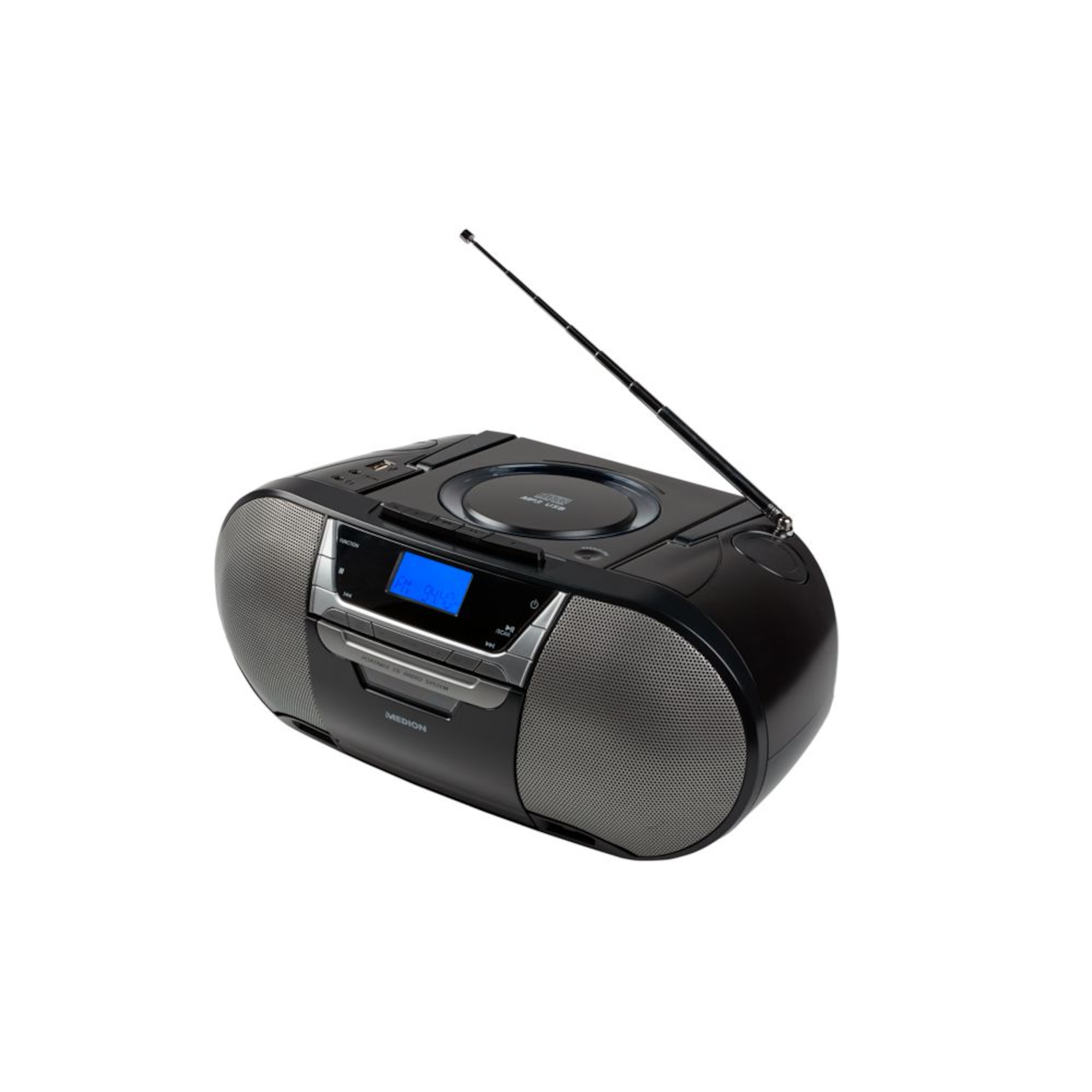 MEDION® LIFE® CD-/MP3-/Kassettenspieler, PLL-UKW Stereo Radio, LC-Display, CD/Mp3 Wiedergabe, USB-Anschluss, Kassettenfach, 2 x 20 W max. Musikausgangsleistung  (B-Ware)