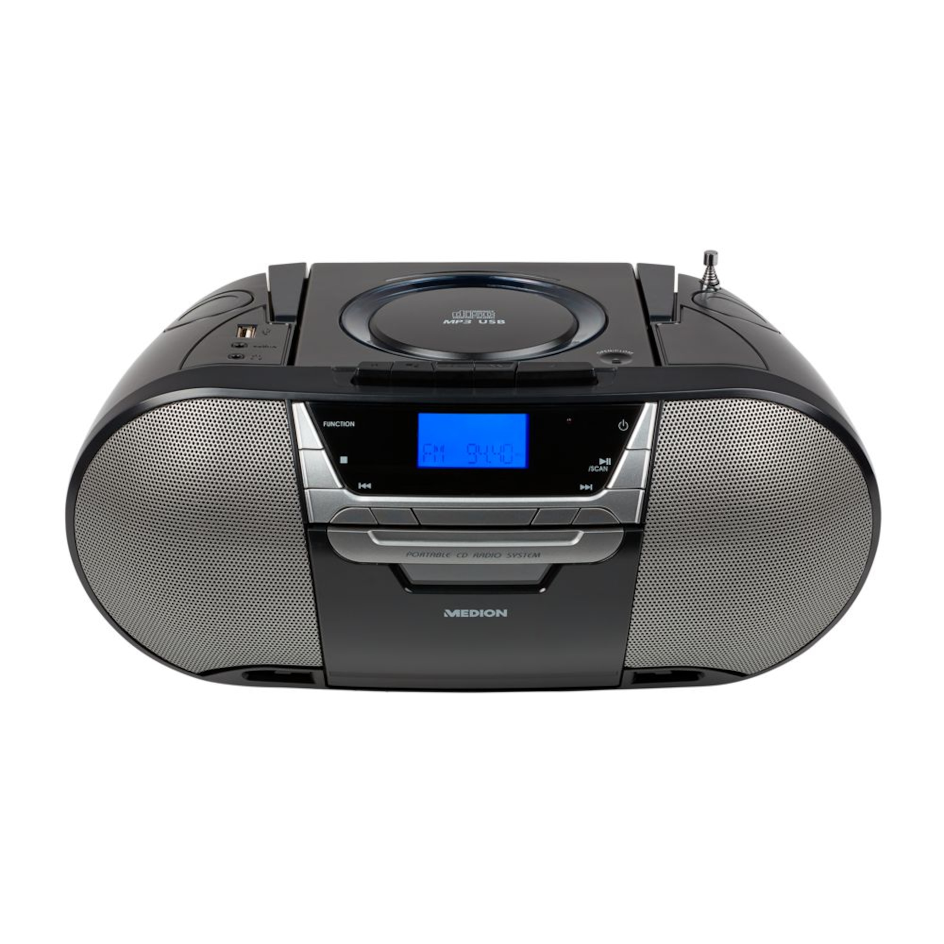 MEDION® LIFE® CD-/MP3-/Kassettenspieler, PLL-UKW Stereo Radio, LC-Display, CD/Mp3 Wiedergabe, USB-Anschluss, Kassettenfach, 2 x 20 W max. Musikausgangsleistung  (B-Ware)