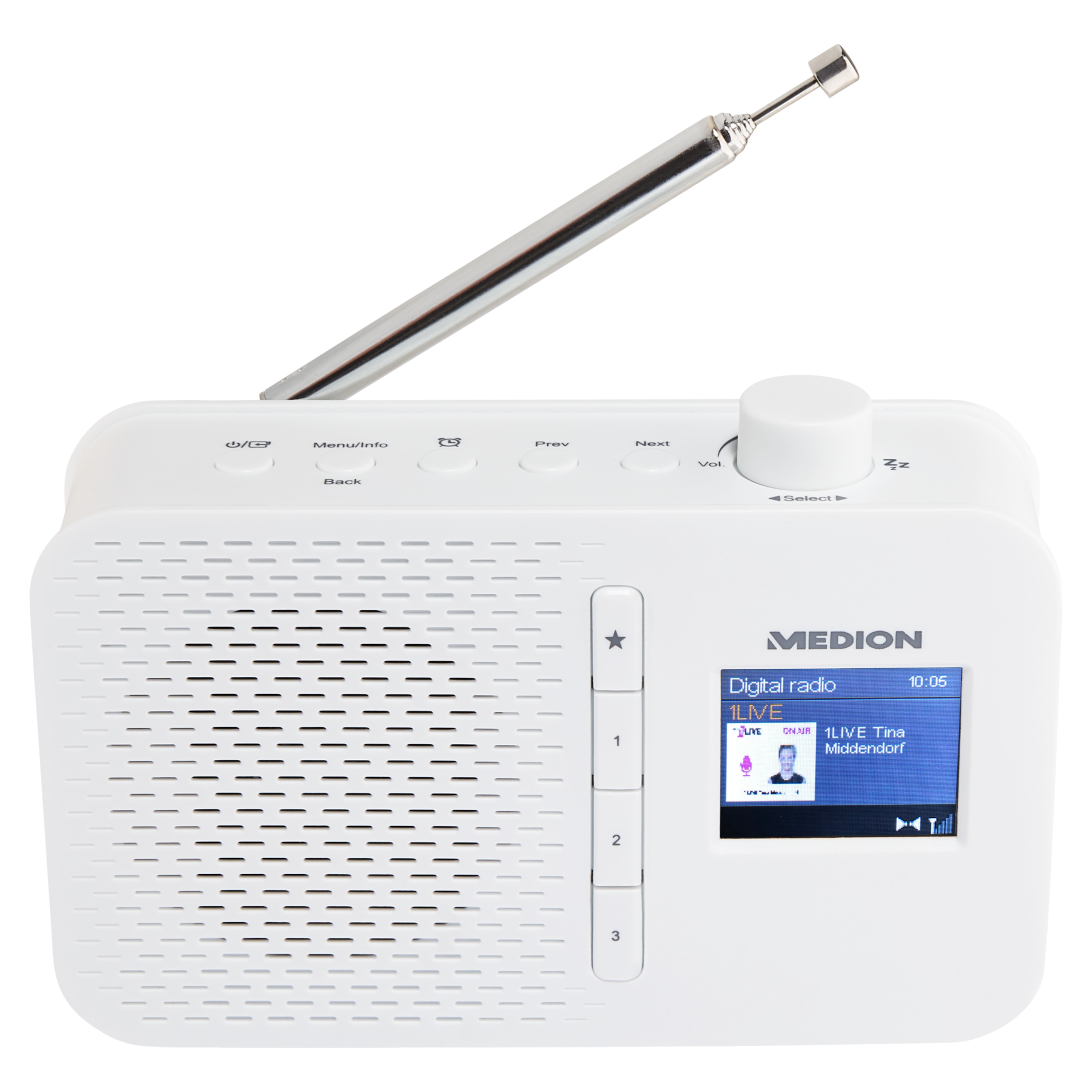 MEDION® LIFE® E66487 Tragbares DAB+ Radio, 4,57 cm (1,8')' TFT Farbdisplay, DAB+/UKW mit 60 Senderspeichern (je 30 DAB+/UKW), automatische Uhrzeitsynchronisierung, Netz-/ oder Batteriebetrieb, kompaktes Design