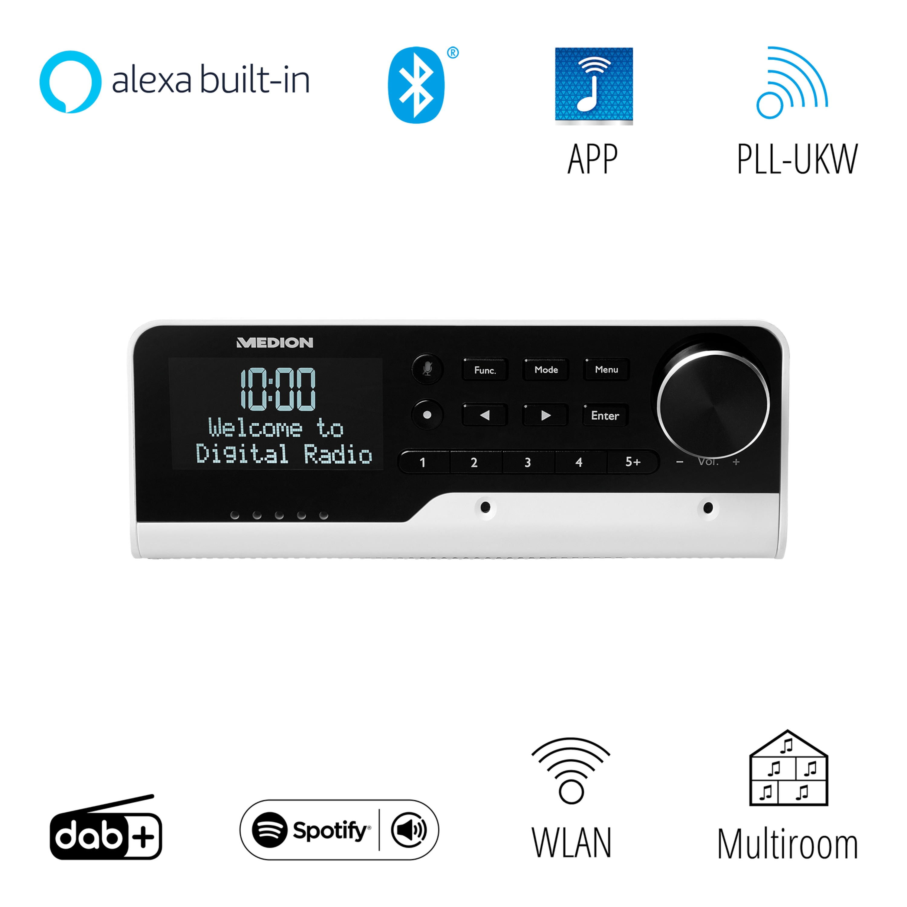 MEDION® LIFE® P66120 WLAN-Unterbauradio mit Amazon Alexa, perfekt für die Küche, Sprachsteuerung, Bluetooth®-Funktion, Spotify® Connect, Party Mode-Funktion, Internetradio, DAB+, DLNA-/UPnP kompatibel
