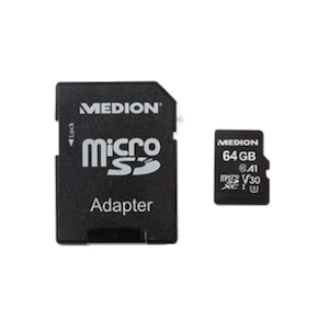 MEDION® E88074 Carte mémoire microSDXC 64 Go | installation facile grâce au plug & play | avec adaptateur microSD