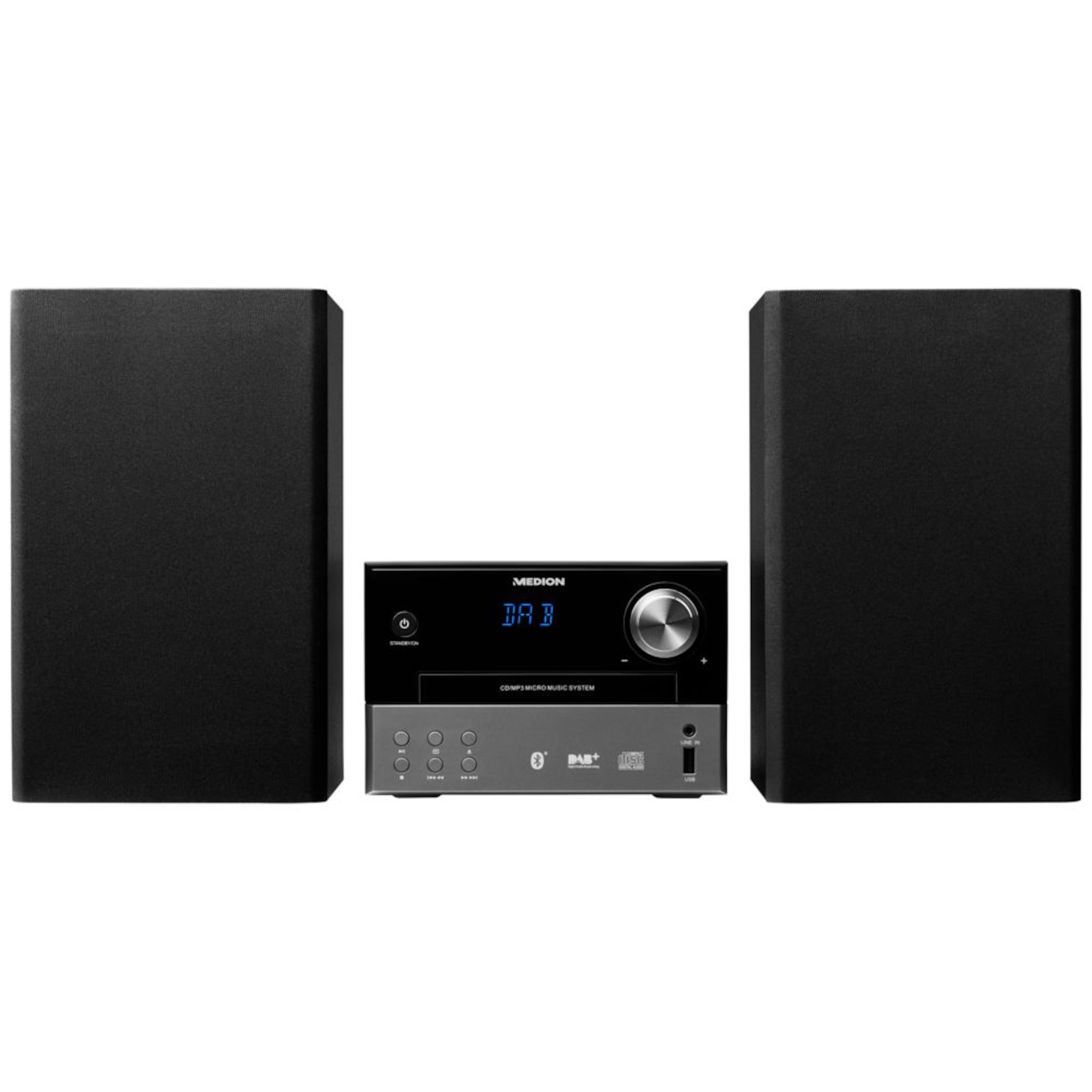 MEDION® LIFE® P64190 Micro-Audio-System mit DAB+ und Bluetooth®, CD/MP3-Player, USB, AUX, UKW/MW-Radio, 2 x 15 W RMS