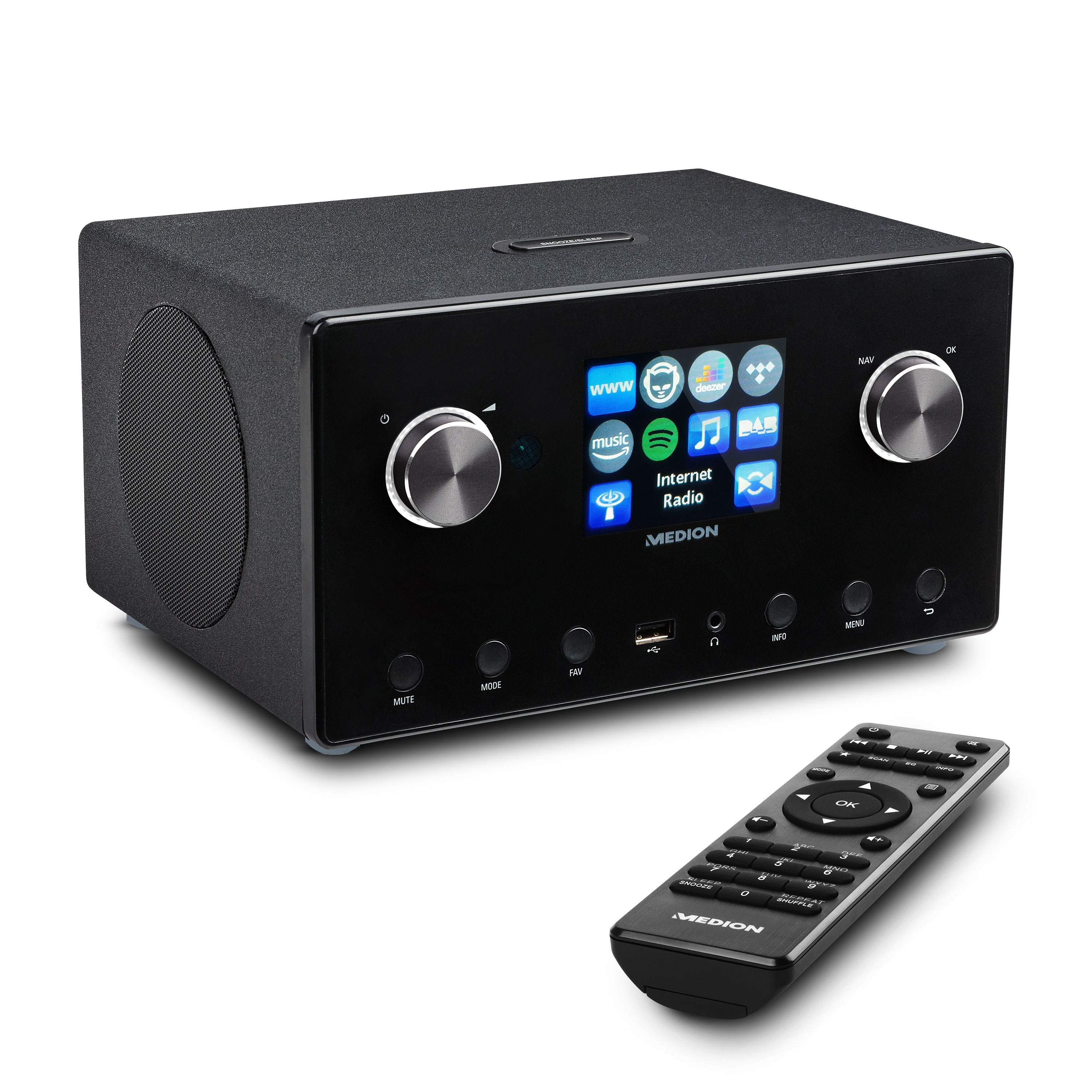 MEDION® LIFE® P85295 Stereo Internetradio, großes 8,1 cm (3,2“) TFT-Display, DAB+ & UKW, Spotify®-Connect, DLNA, USB, WLAN, LAN, integrierter Subwoofer, 2 x 7,5 W + 1 x 15 W (RMS)