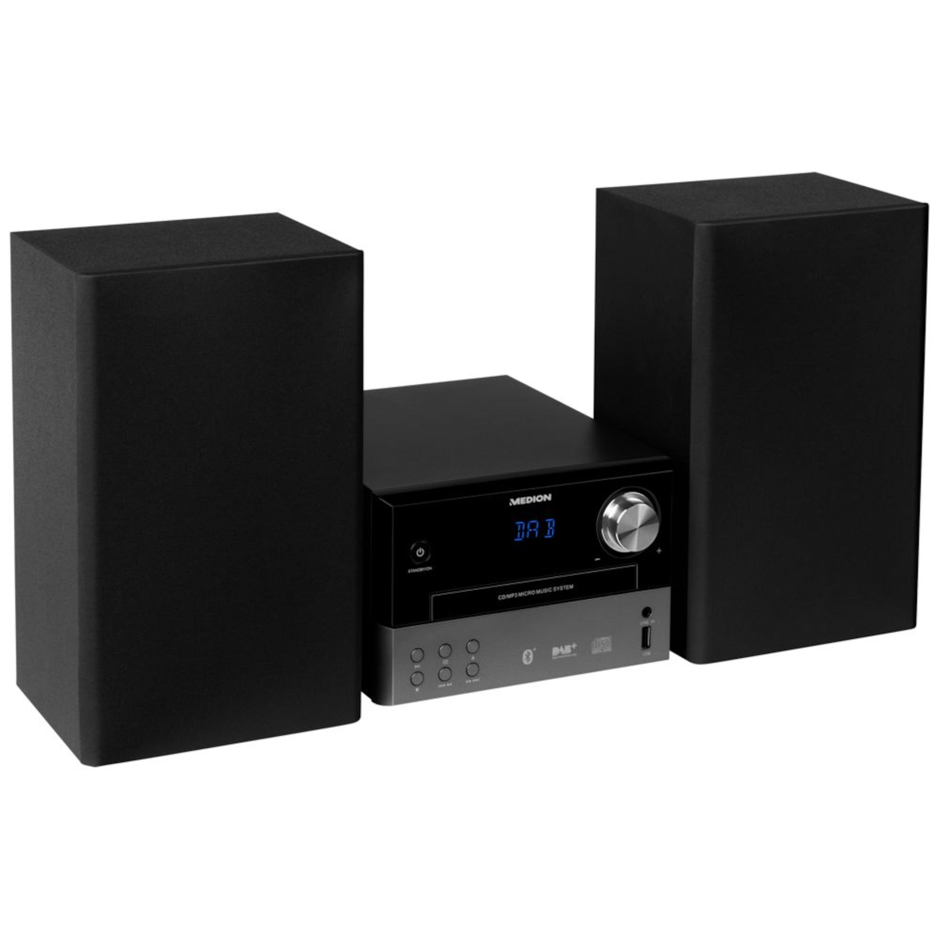 MEDION® LIFE® P64190 Micro-Audio-System mit DAB+ und Bluetooth®, CD/MP3-Player, USB, AUX, UKW/MW-Radio, 2 x 15 W RMS