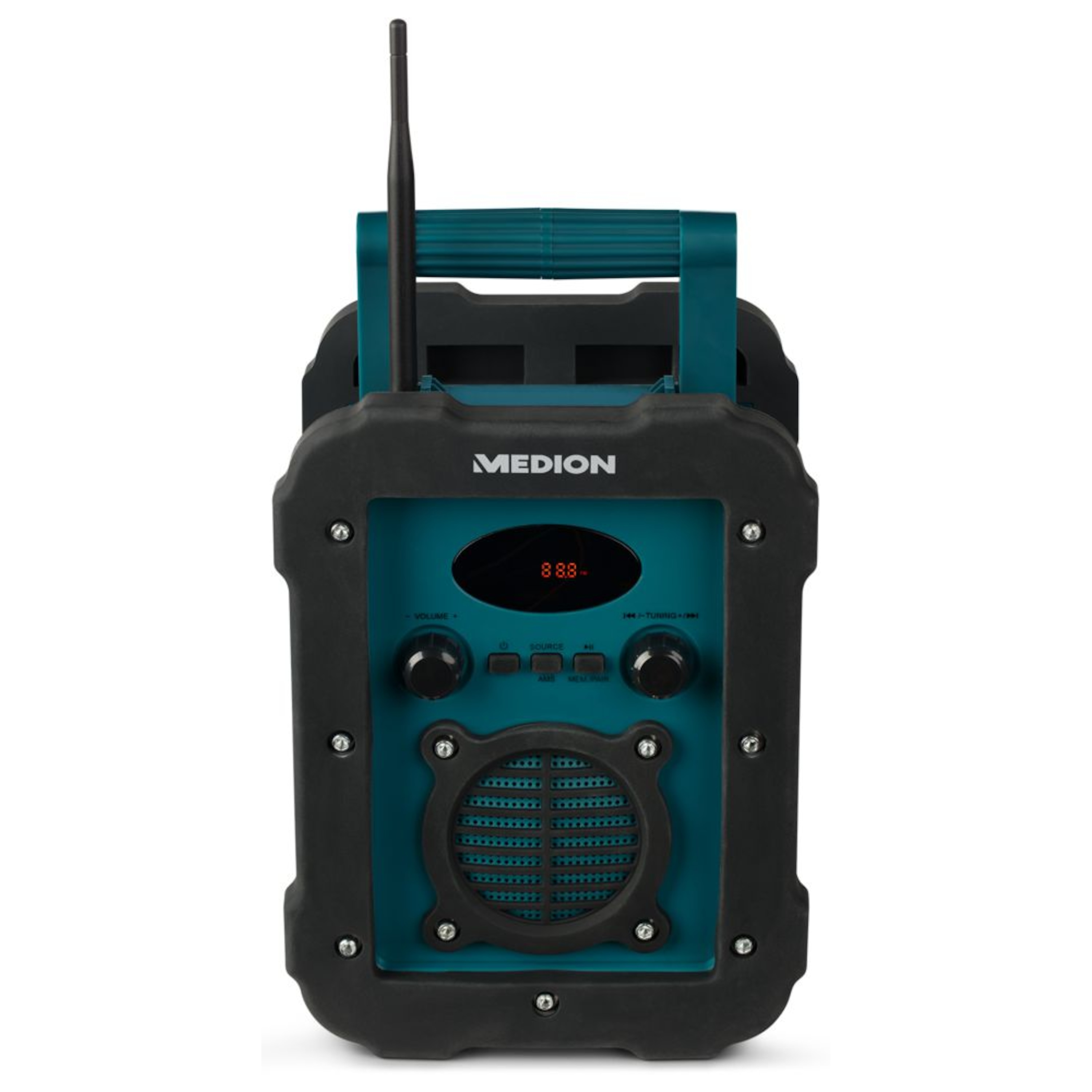 MEDION® LIFE® E66262 Baustellenradio, LED-Display, PLL-UKW Radio, Bluetooth®-Funktion, IP44-spritzwassergeschützt, robustes und stoßfestes Gehäuse