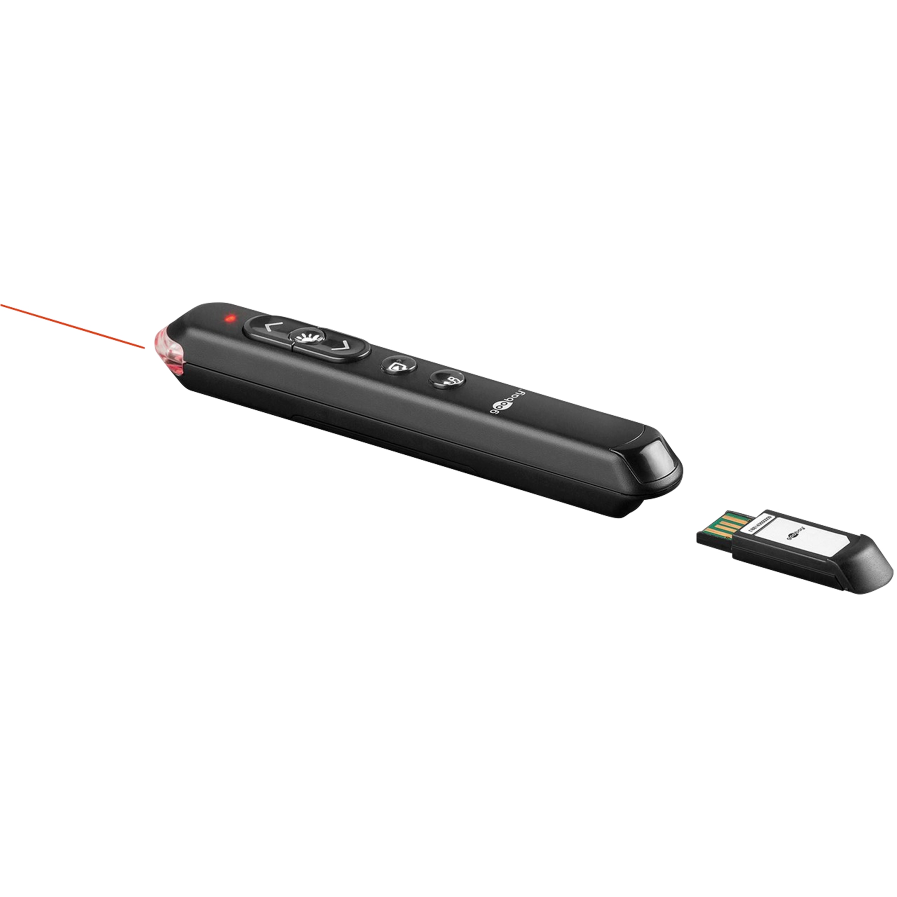GOOBAY Kabelloser Presenter, Laserreichweite bis zu 200 m, Arbeitsreichweite bis zu 10 m, mit bequem verstaubarem USB-Empfänger