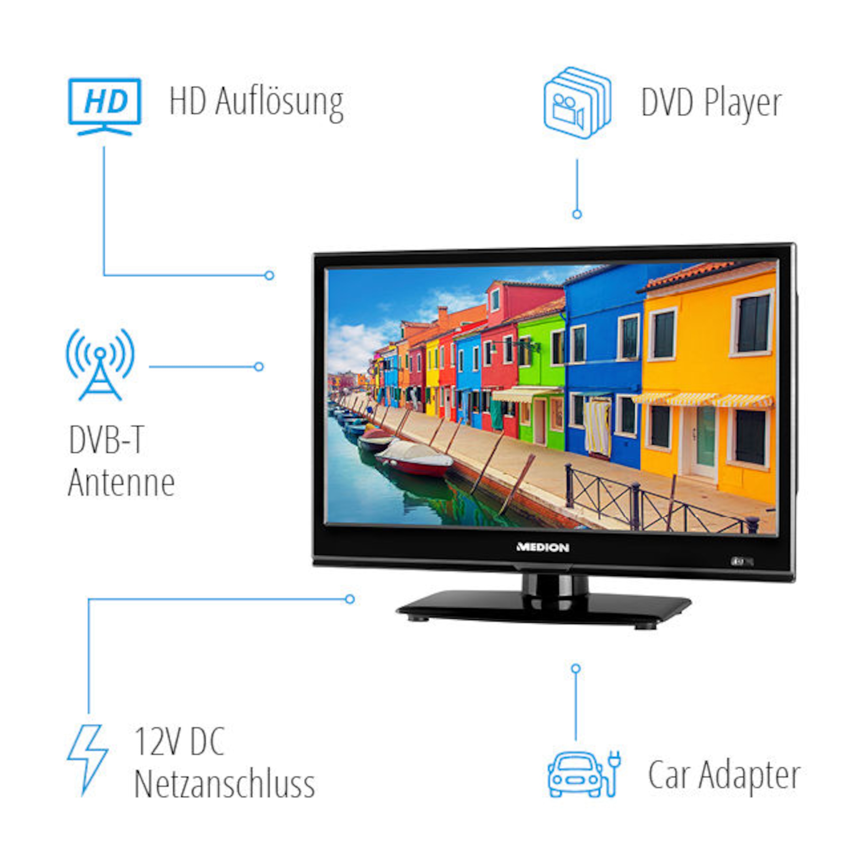 MEDION® LIFE® E11682 TV, 39,6 cm (15,6'') LED-Backlight, HD Triple Tuner, integrierter DVD-Player, Car-Adapter, CI+
