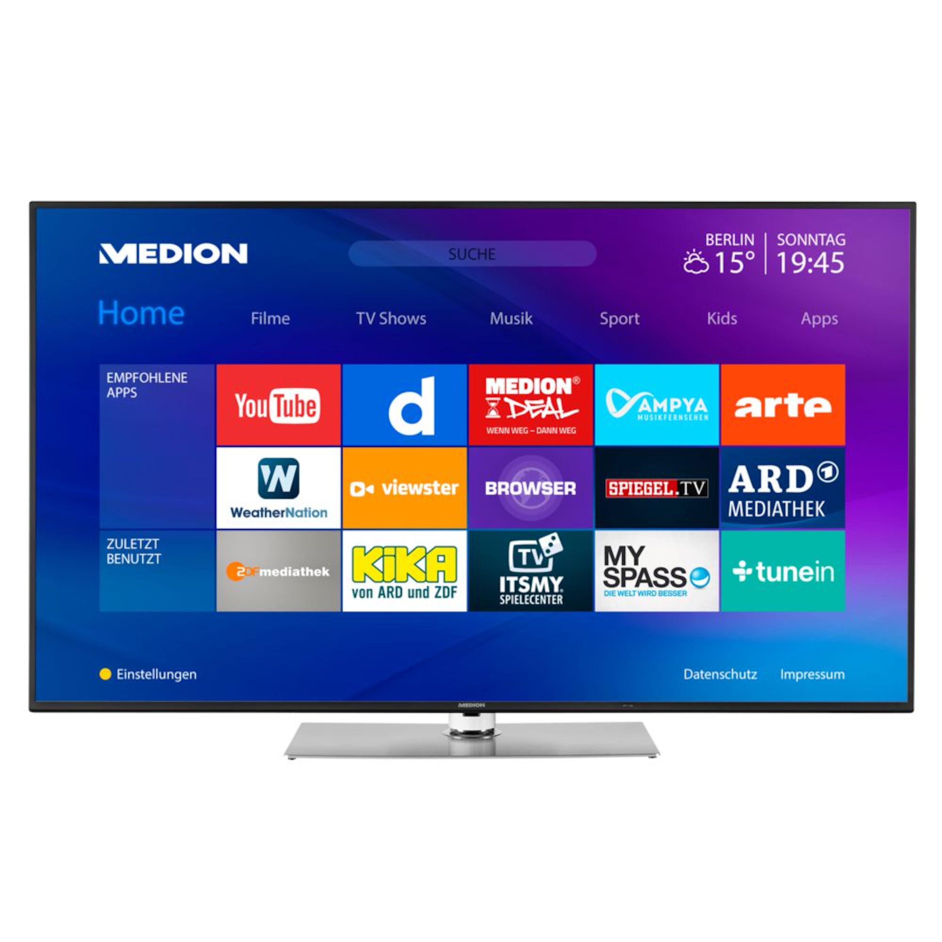 MEDION® LIFE® X16565 Smart-TV inkl. Soundbar E64058, 163,9 cm (65'') Ultra HD Display, HDR, Dolby Vision™, PVR ready, Netflix, Amazon Prime Video, Bluetooth®, DTS HD, HD Triple Tuner, CI+