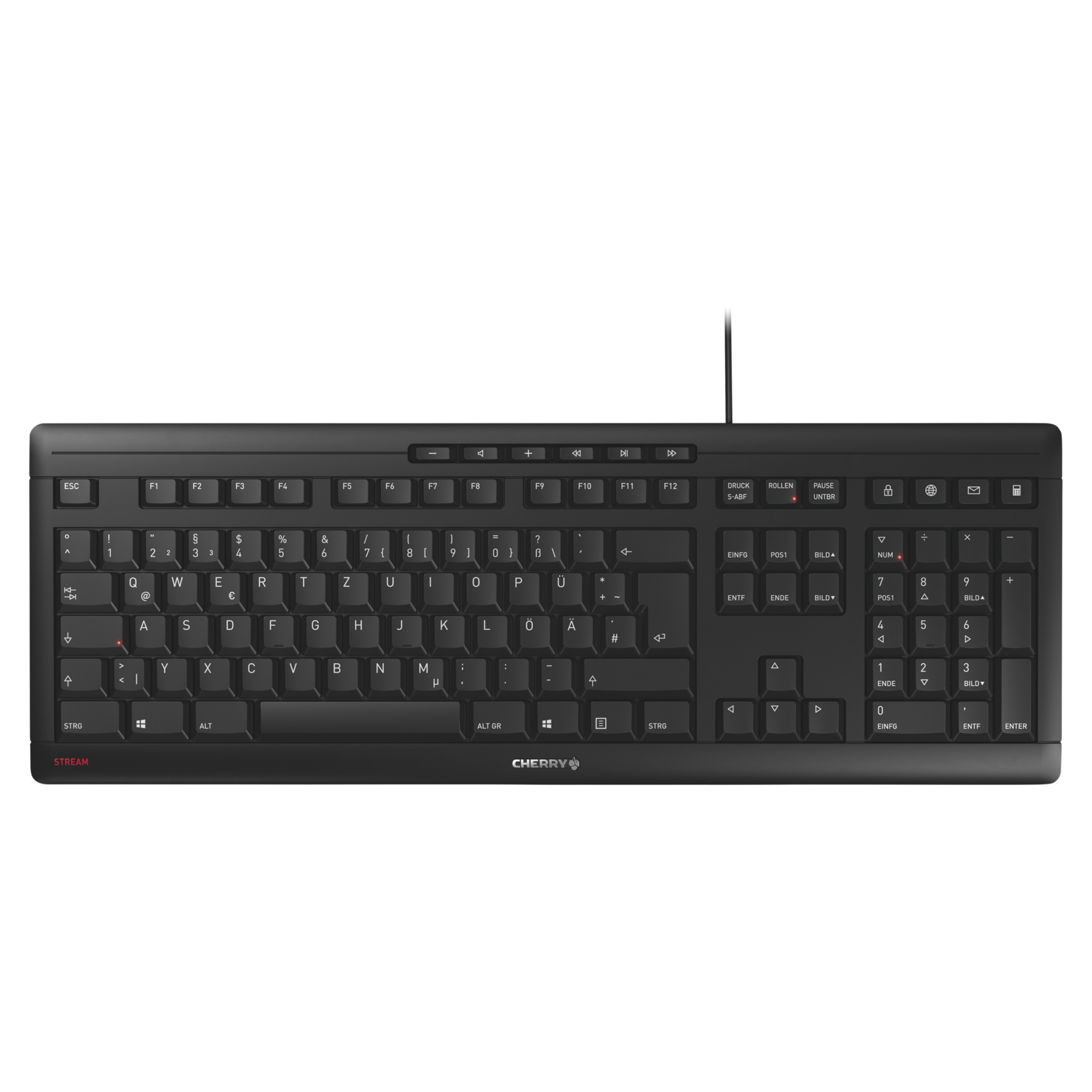 CHERRY STREAM Keyboard JK-8500DE-2, flüsterleise Tastatur mit 10 Office & Multimedia-Tasten, SX-Scherenmechanik, flaches & modernes Design