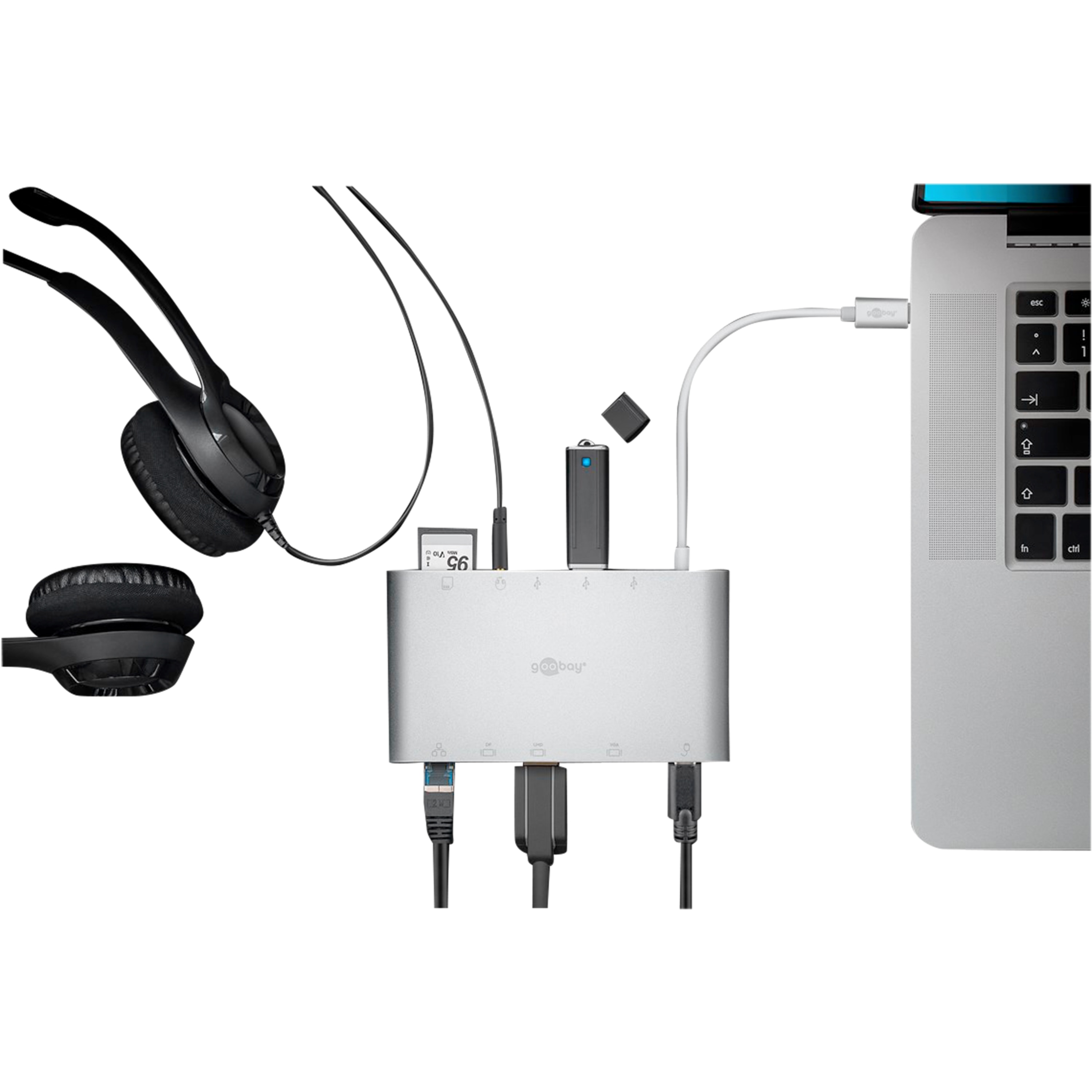 WENTRONIC USB-C™ Multiport-Adapter, erweitert ein USB-C™ Gerät um weitverbreitesten/gängisten Anschlüsse, perfekte All-in-One Lösung