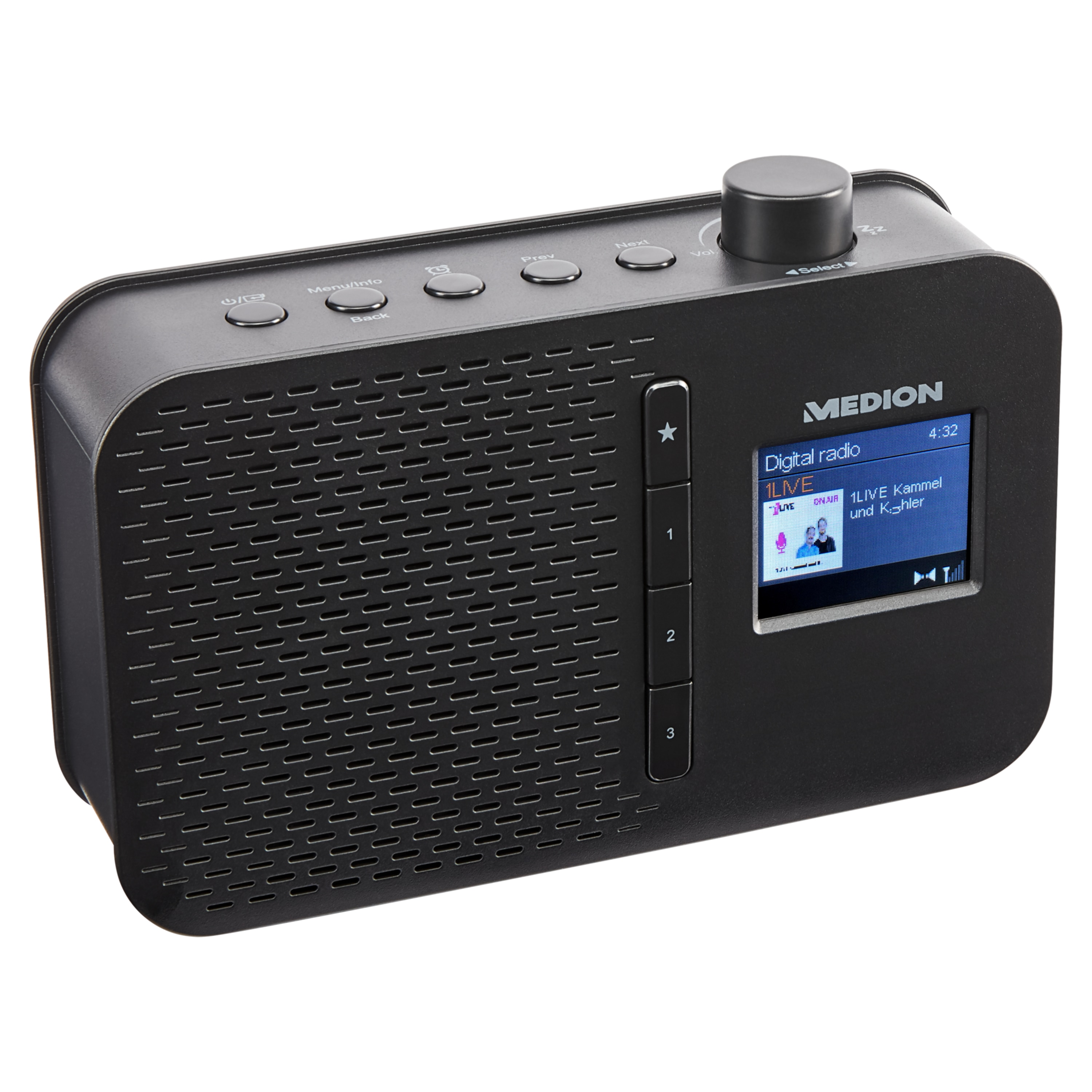 MEDION® LIFE® E66487 Tragbares DAB+ Radio, 4,57 cm (1,8')' TFT Farbdisplay, DAB+/UKW mit 60 Senderspeichern (je 30 DAB+/UKW), automatische Uhrzeitsynchronisierung, Netz-/ oder Batteriebetrieb, kompaktes Design