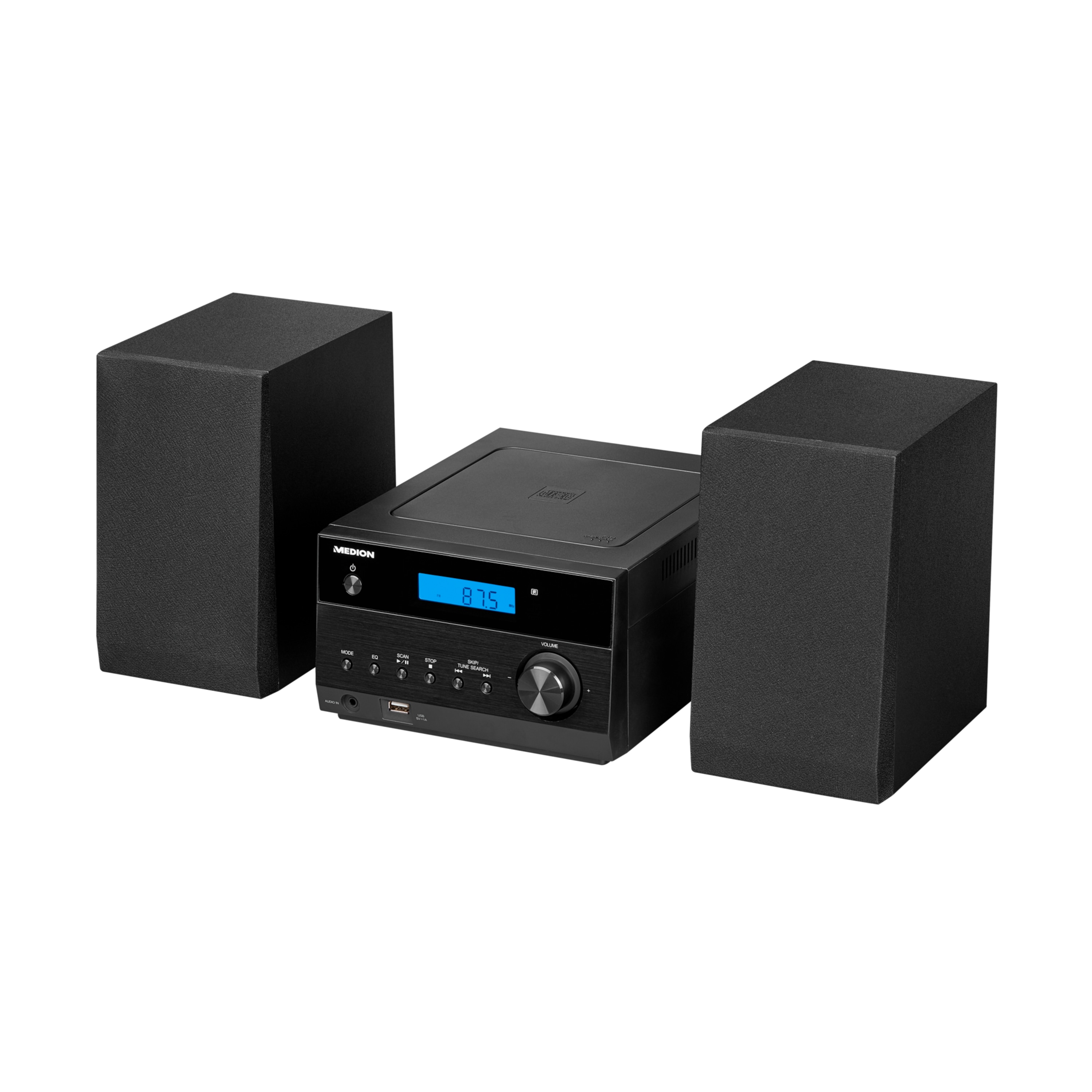 MEDION® LIFE® P64122 Micro-Audio-System mit kabelloser Musikübertragung, 30 Senderspeicher, Bluetooth®, CD-Player, AUX, USB, 2 x 50 W max. Musikausgangsleistung