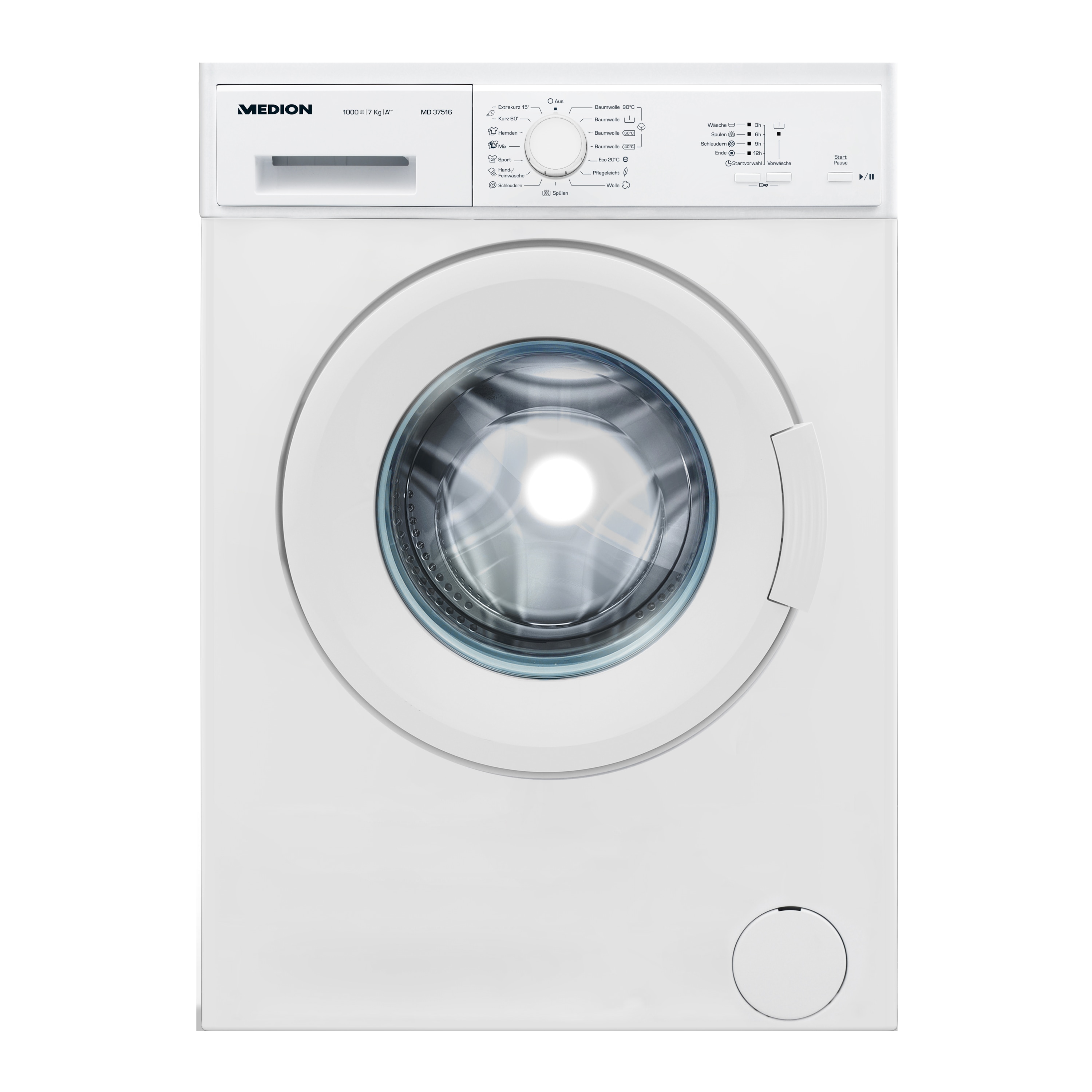 MEDION® Waschmaschine MD 37516, Nennkapazität 7 kg, 15 Waschprogramme, 1000 U/min, Startzeitverzögerung