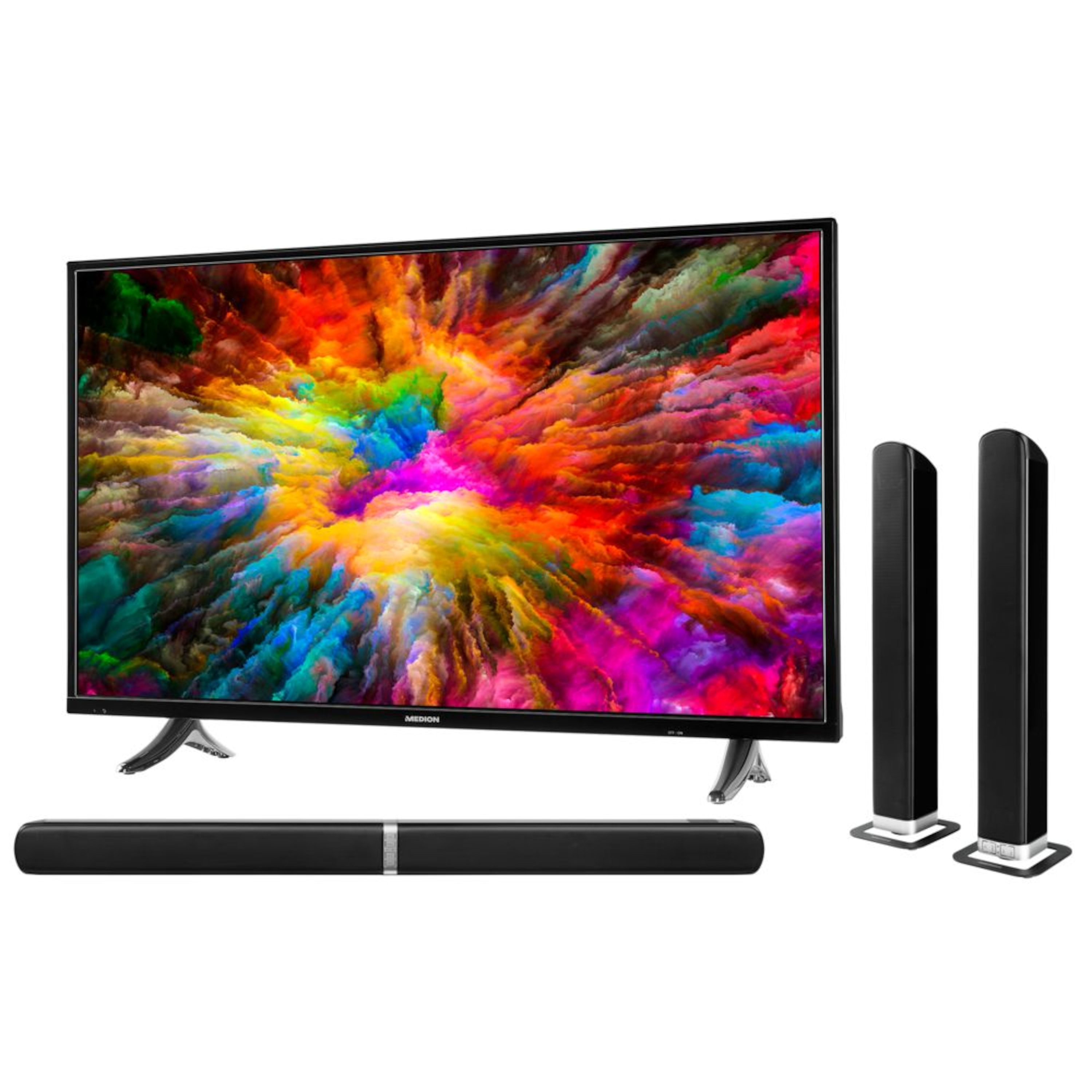 MEDION® LIFE® X14020 Smart TV, 101,6,cm (40'') Ultra HD, HDR, PVR ready, Netflix, Bluetooth®, DTS HD, HD Triple Tuner, CI+, inkl. wandelbarer TV Soundbar E64058