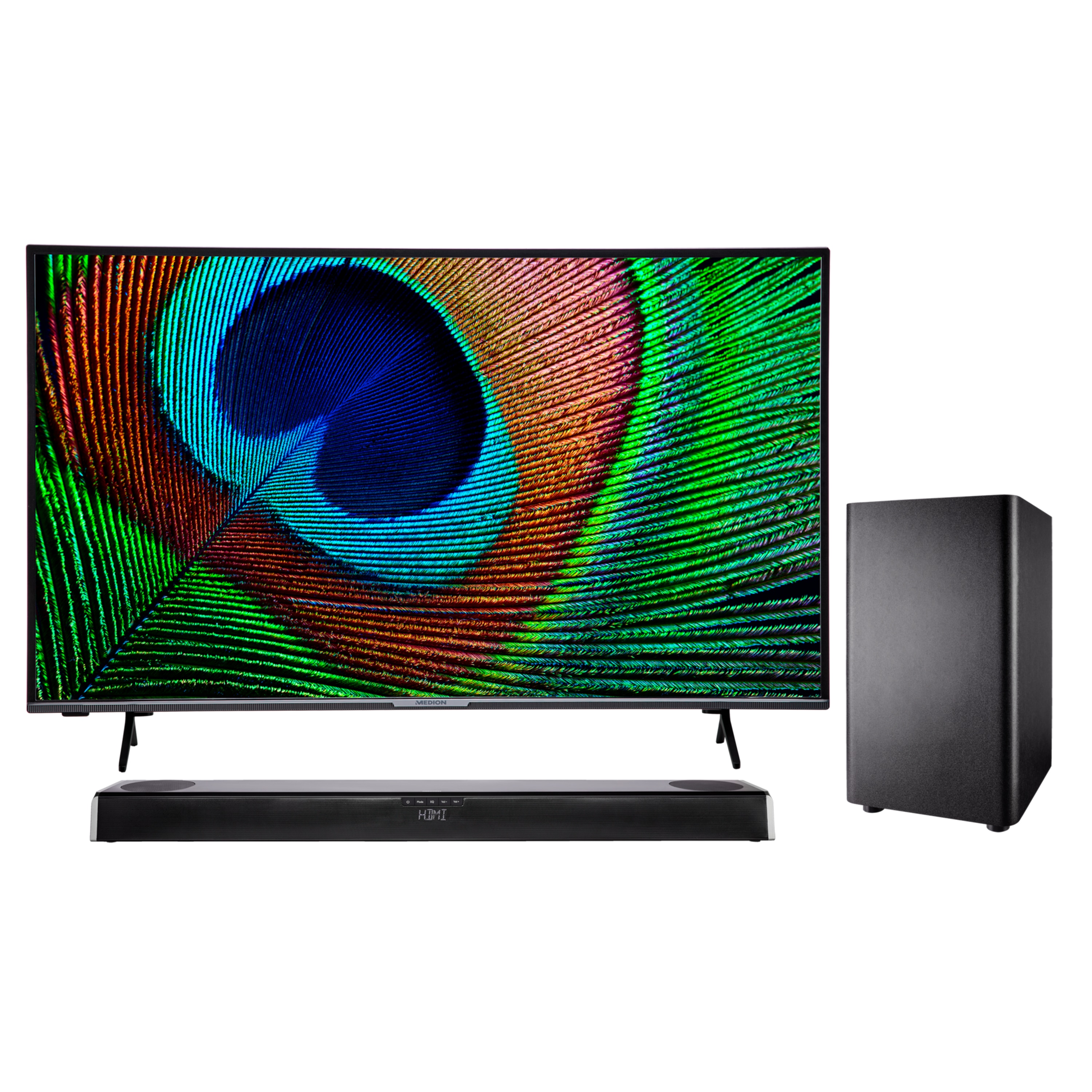 MEDION® LIFE® X14330 108 cm (43'') Ultra HD Android TV + S61388 Dolby Atmos Soundbar mit Subwoofer & Bluetooth - ARTIKELSET