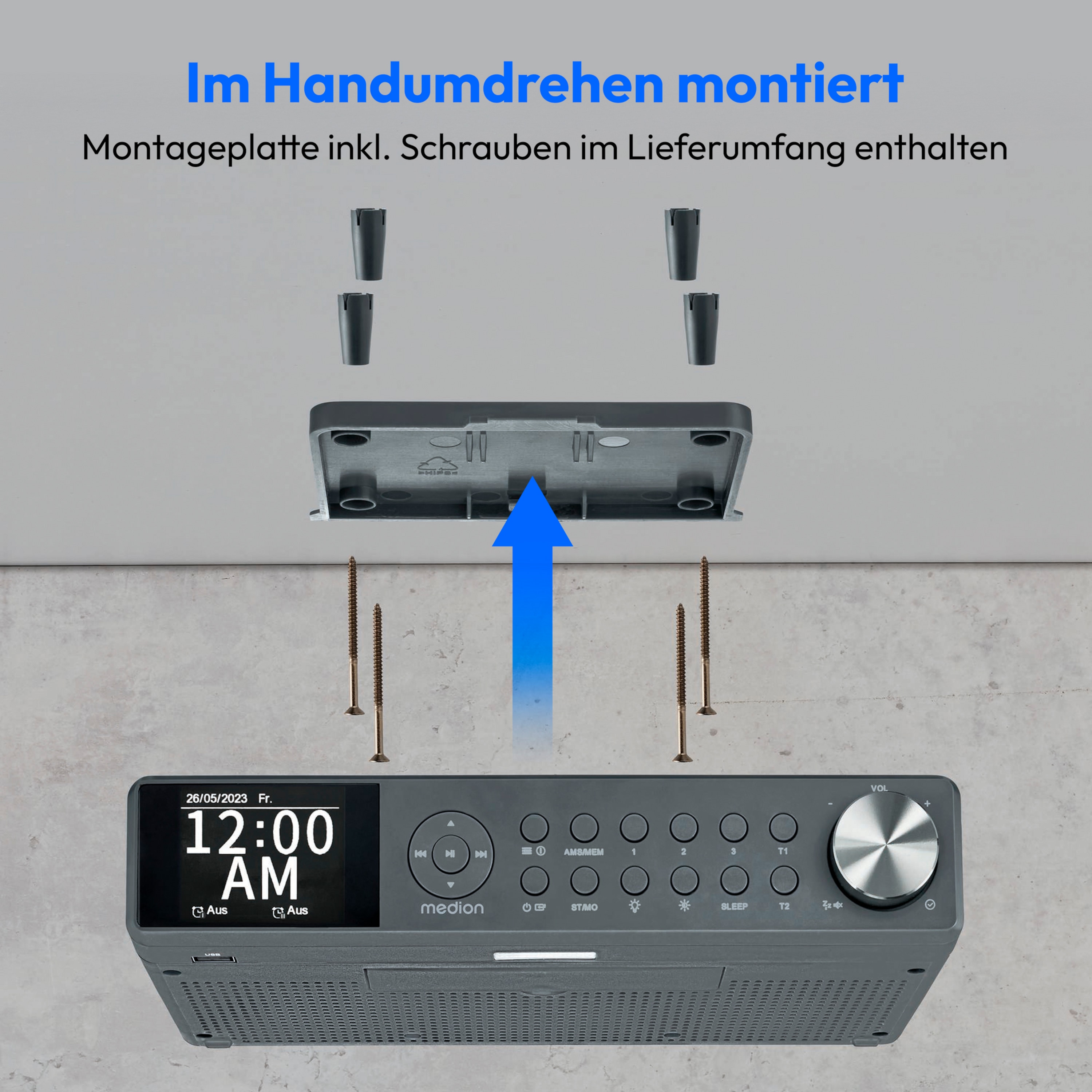 MEDION® LIFE® P66750 DAB+ Premium Küchenradio, 6,1 cm (2,4'') TFT-Farbdisplay, DAB+/PLL-UKW Radio, Bluetooth® 5.0, LED-Beleuchtung, 2 x 3 W RMS