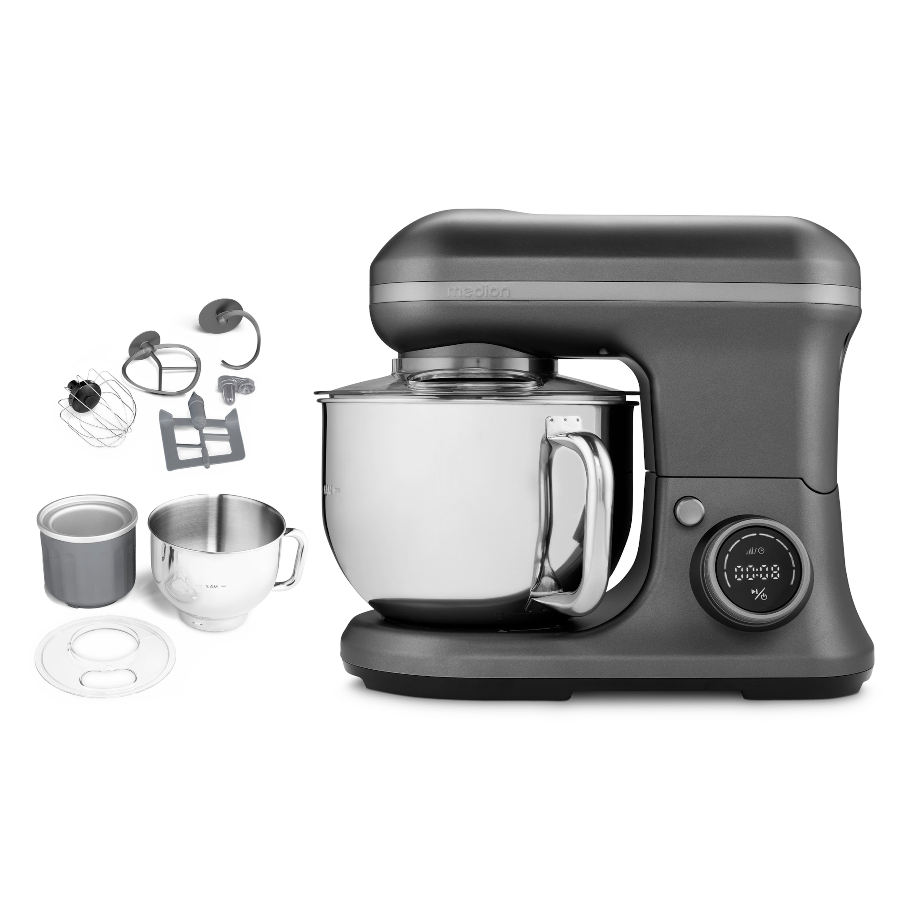MEDION® LIFE® Digitale Küchenmaschine MD18420, 1.200 W, 8 Geschwindigkeitsstufen, Digitales Sensor-Touch-Display, inkl. Eisschüssel
