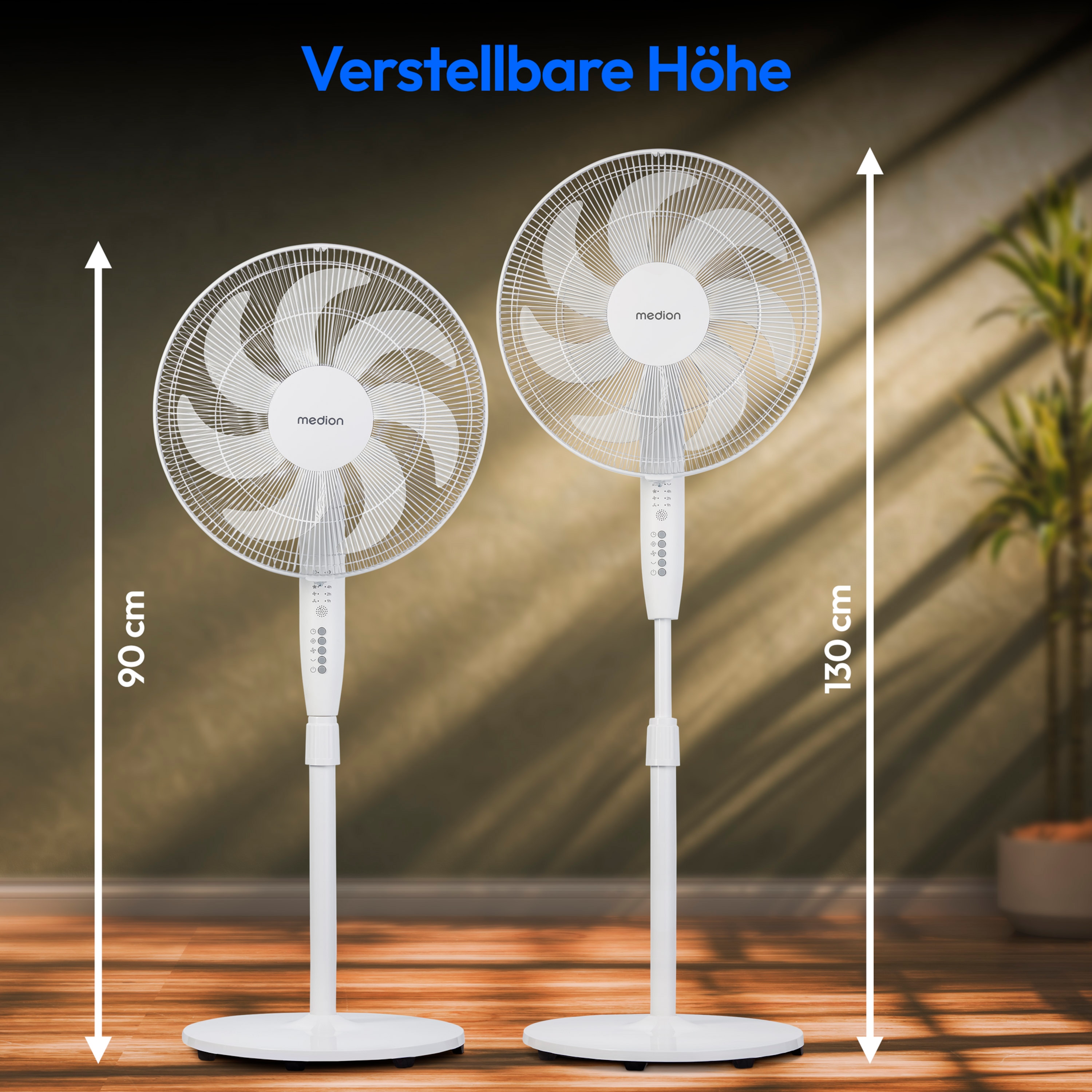MEDION® LIFE P21 SF Standventilator mit Fernbedienung (MD 12069), 3 Geschwindigkeitsstufen, 3 Modi, verstellbare Höhe, 85° horizontale Oszillation, Timerfunktion