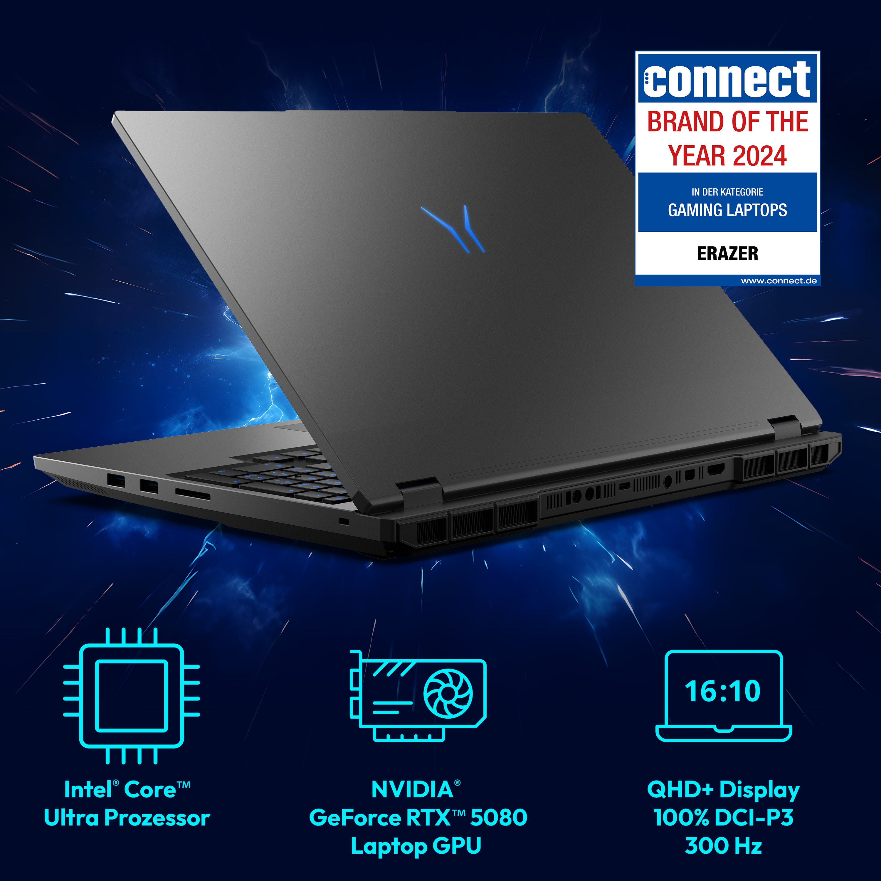 MEDION® ERAZER Beast 16 X1 Ultimate High-End Gaming Laptop, Intel® Core™ Ultra 9 Prozessor 275HX, Windows 11 Home, 40,6 cm (16”) QHD+ Display mit 300 Hz, RTX 5080, 2 TB PCIe SSD, 32 GB RAM