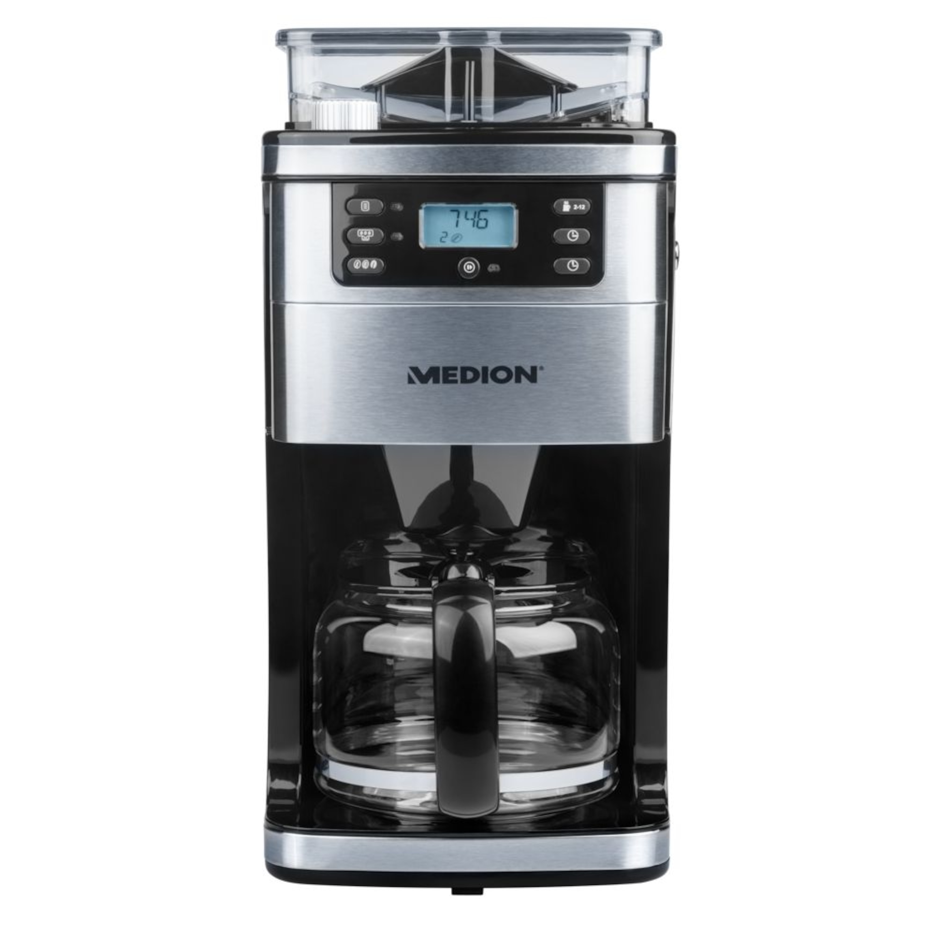 MEDION® Kaffeemaschine mit Mahlwerk MD 15486, 8 Mahlstufen, 1,5 Liter Wassertank, 1050 Watt
