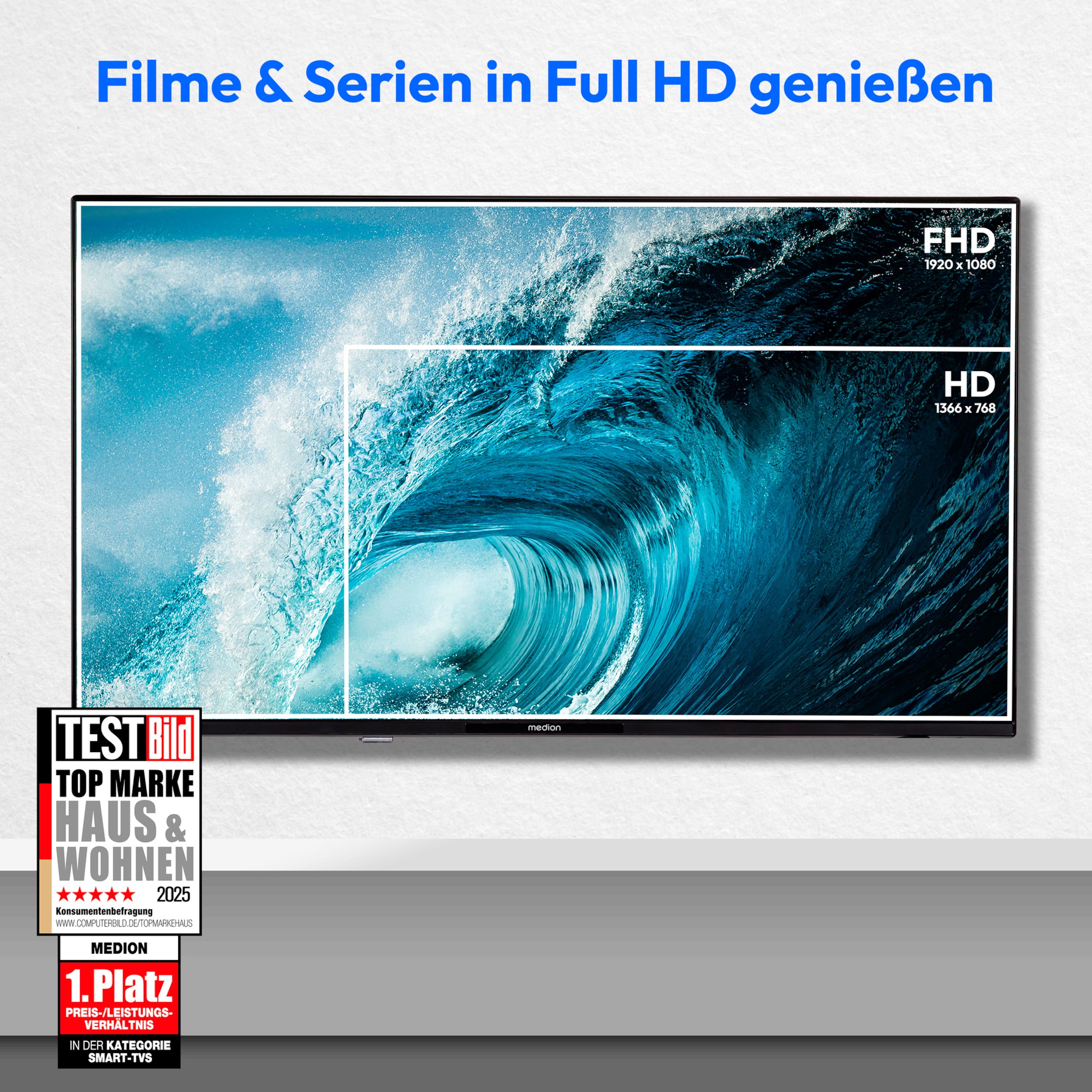 MEDION® LIFE® P8402501 (MD 840101) Smart-TV, 100,3 cm (40'') FHD Display, HDR, PVR ready, Bluetooth®, VIDAA App Store, NETFLIX, Disney+, Paramount+ & Amazon Prime Video App