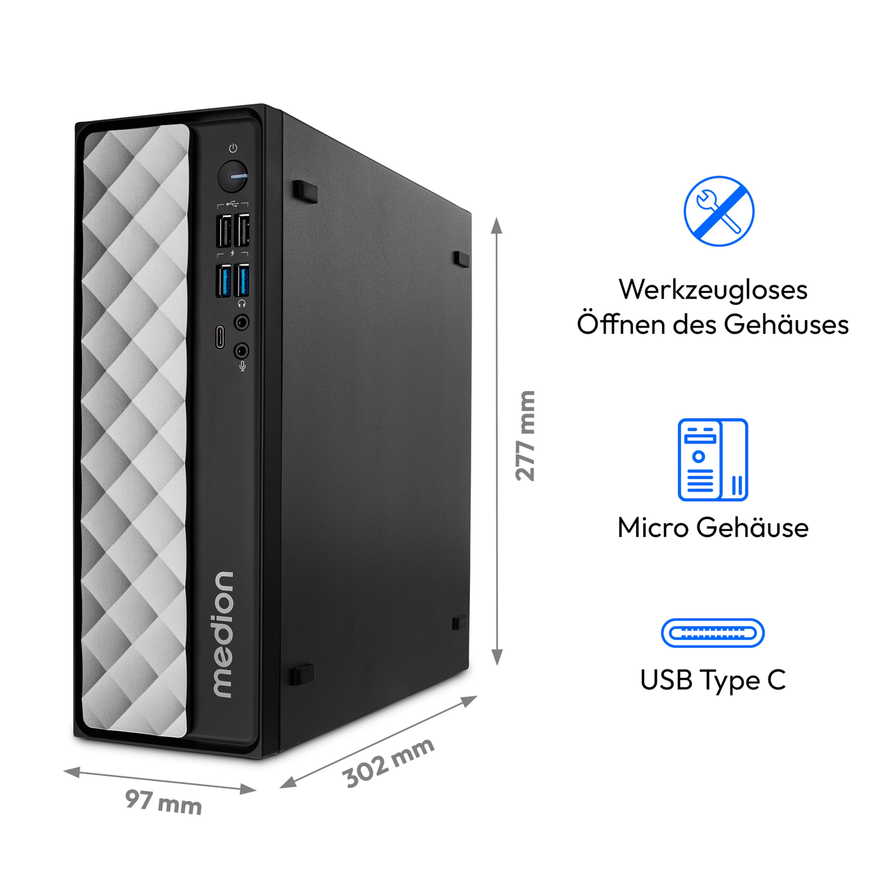 MEDION® T80 Mini PC, Intel® Core™ i7-12650H, ohne Betriebssystem, 512 GB SSD, 16 GB RAM