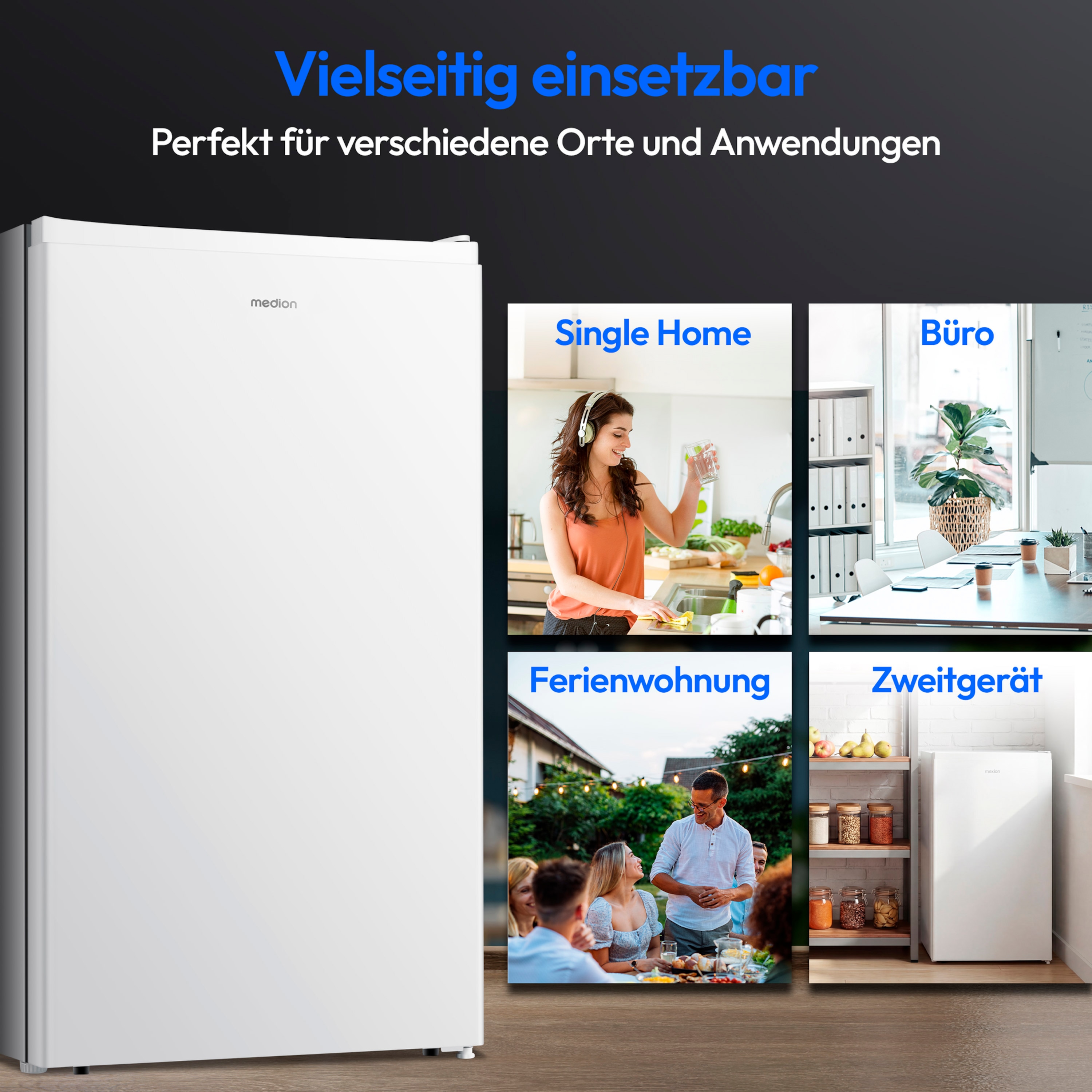 MEDION® LIFE Kühlschrank MD 37767, 92 L Nutzinhalt, 40 dB, Stufenlose Temperaturreglung, Höhenverstellbare Füße, Energieeffizienzsklasse E