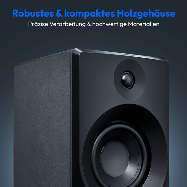 MEDION® LIFE P61925 Regallautsprecher, aktiver & passiver Lautsprecher, 2-Wege-System, Bluetooth® 5.0, Stereo-Sound mit integriertem Hochtöner und Subwoofer, 2 x 50 W RMS