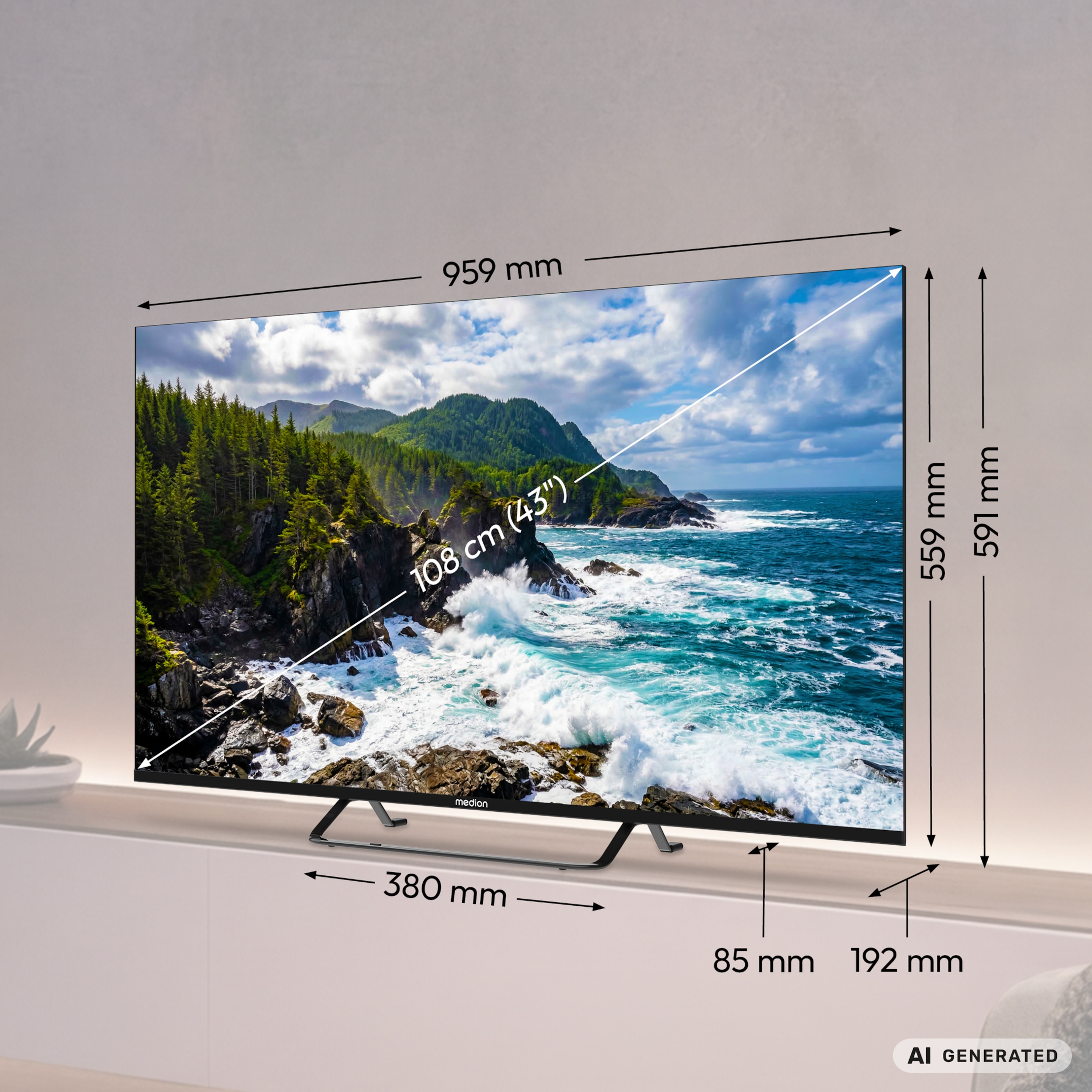 MEDION® LIFE MD 843401 Google TV™ (2026), 108 cm (43'') Ultra HD Display, HDR (High Dynamic Range), Dolby Vision®, MEMC, Bluetooth®, PVR ready, Netflix, Prime Video, Disney+, App Store