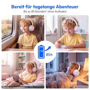 MEDION® LIFE HE-1 Kids Bluetooth Kinderkopfhörer, 3-stufiger Gehörschutz, bis zu 85 Std. Akkulaufzeit, MP3-Player, Bluetooth 5.4, AUX & microSD, LED-Lichtring, austauschbare Designs