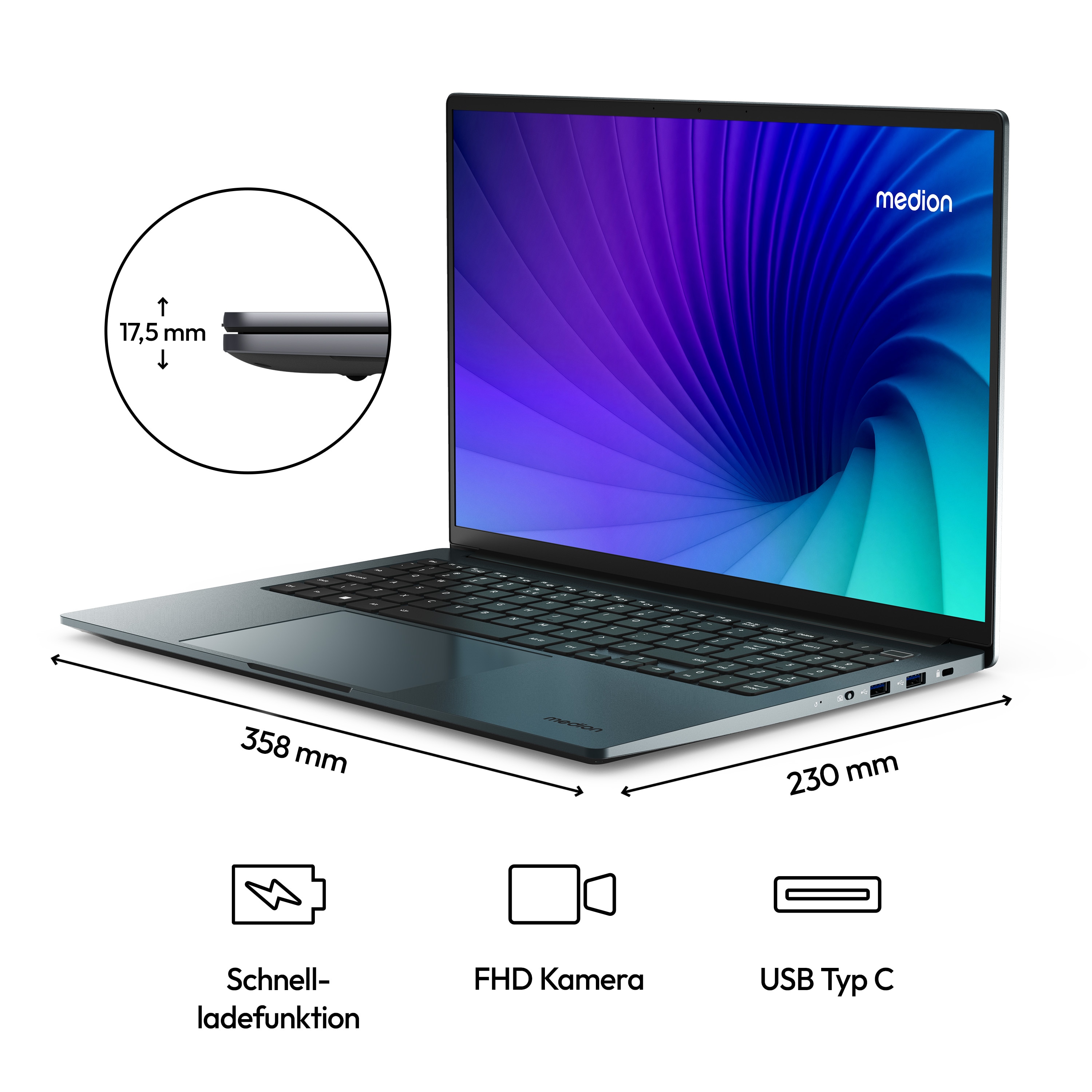 MEDION® E15223 Laptop, Intel® Prozessor N100, Windows 11 Home (S Modus), 39,6 cm (15,6'') FHD Display, 128 GB SSD, 4 GB RAM