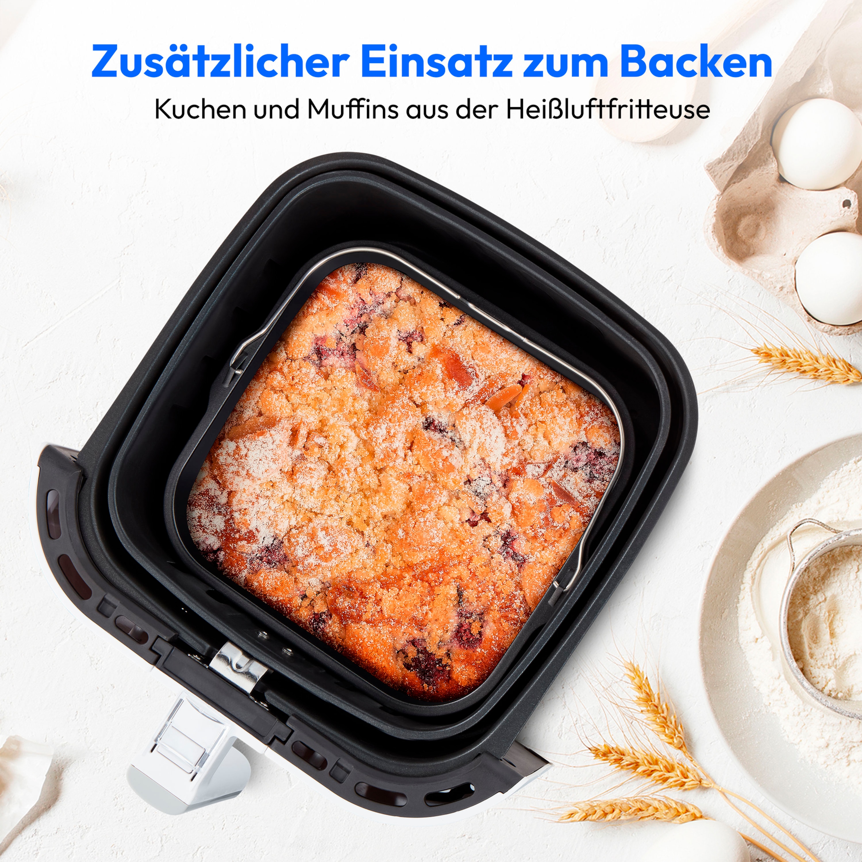 MEDION® LIFE® E40 XL Heißluftfritteuse MD 11740, 100 Rezepte in der Life+ App, ölfreies Frittieren, 9 Automatikprogramme, 5,2 L Korbvolumen