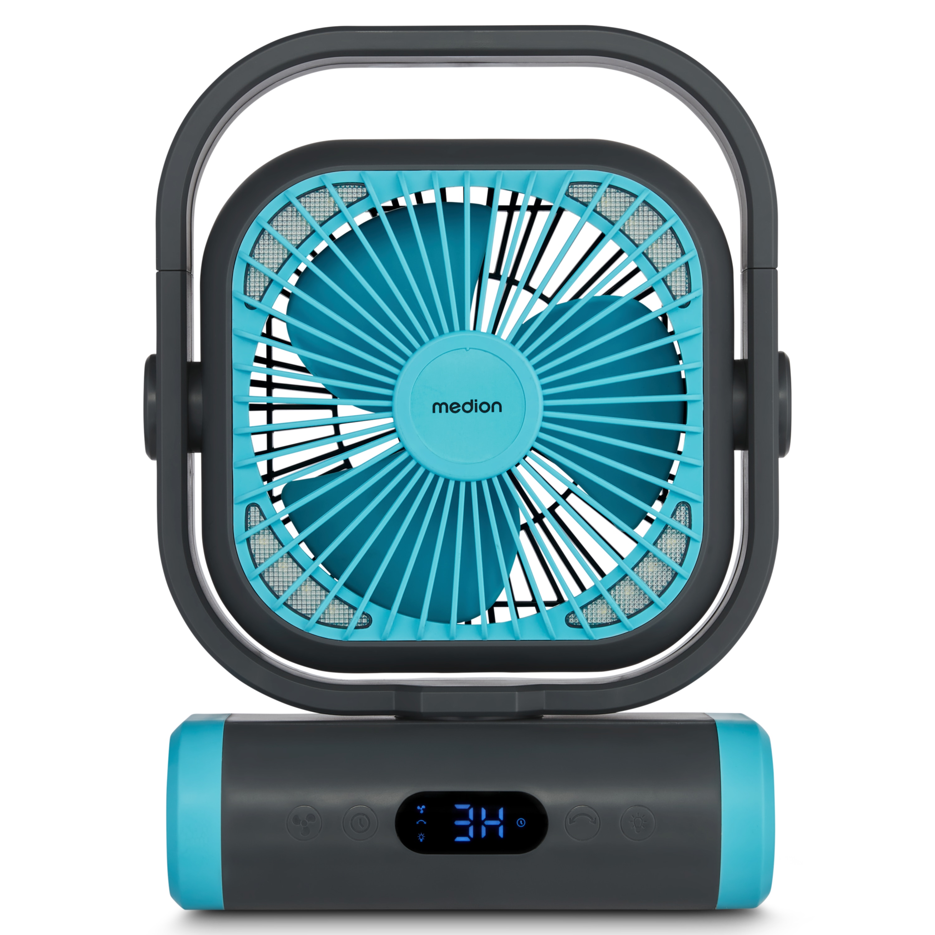 MEDION® LIFE Camping Ventilator E10 TF, 20 W Leistung, 5 Geschwindigkeitsstufen, 110° Oszillation, 10.000 mAh Akku, als Powerbank nutzbar, LED