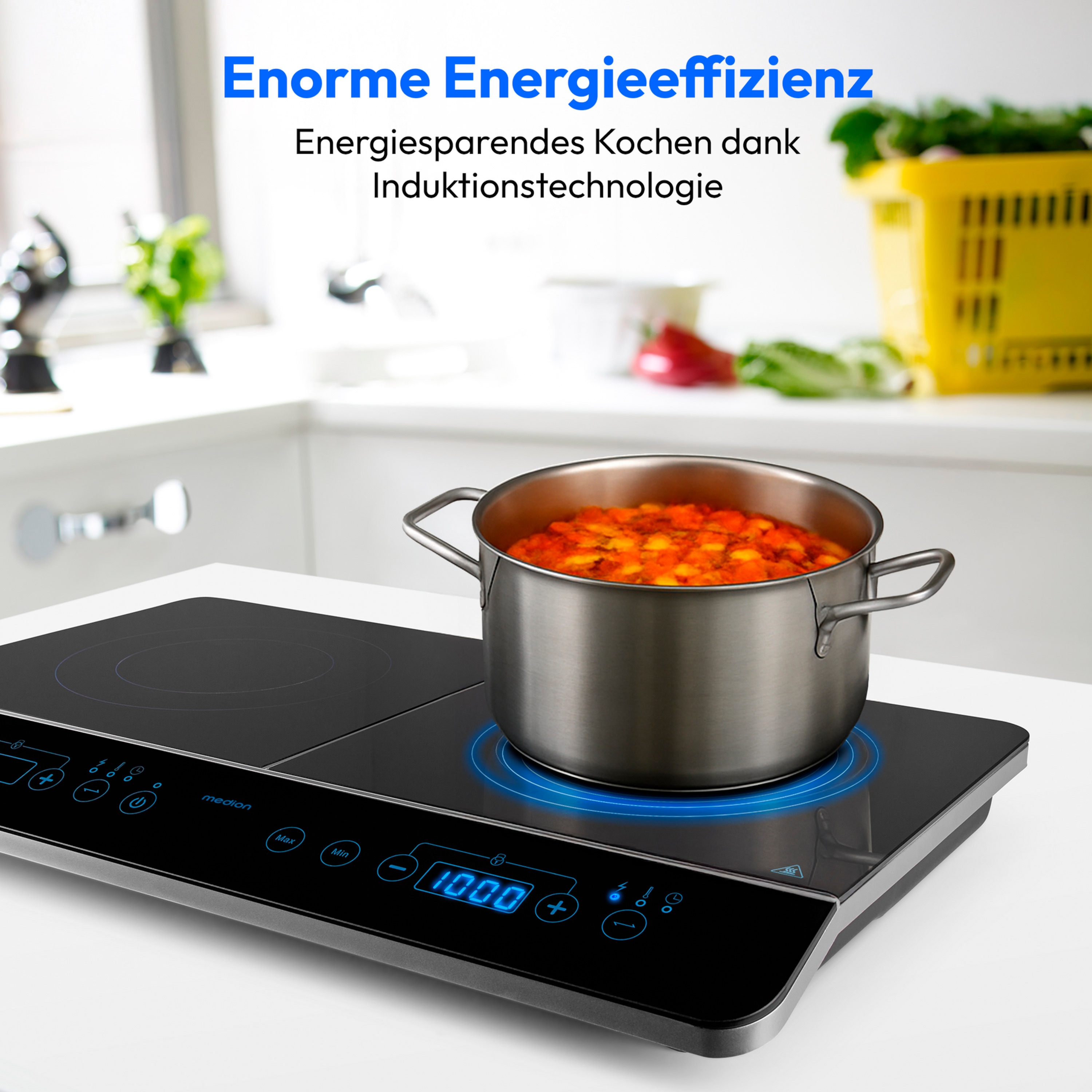 MEDION® LIFE® Doppel-Induktionskochplatte MD 15324, 3500 Watt Induktionsleistung, automatische Topferkennung, energiesparend