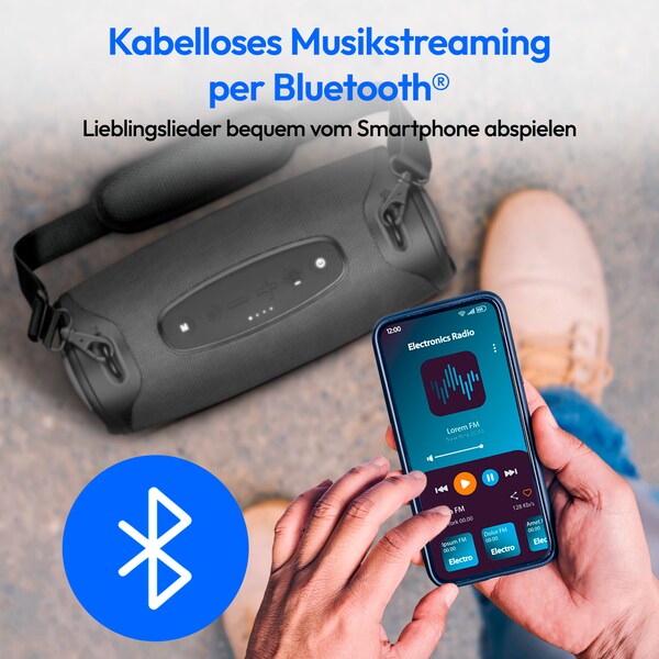 MEDION® LIFE P61762 Tragbarer Bluetooth® Lautsprecher L anthrazit, Dual Illuminated & Lightstrip (RGB-Lichteffekte), Bluetooth® 5.3, integrierter Akku mit bis zu 47 Stunden Laufzeit, robustes & mobiles Design, 2 x 25 W RMS