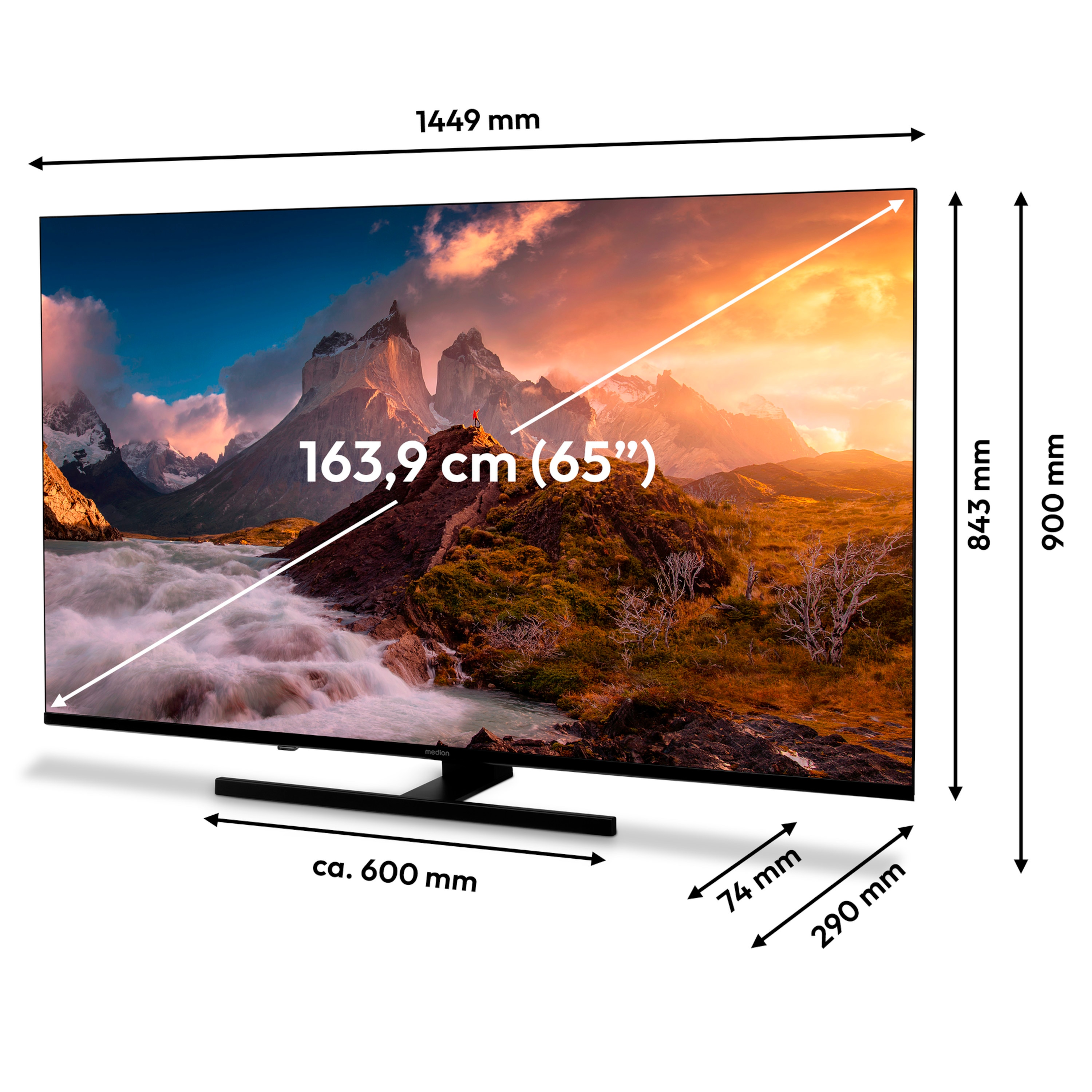 MEDION® LIFE® X8652506 (MD 865800) QLED Fire TV, 163,9 cm (65'') Ultra HD Display, HDR, Dolby Vision®, MEMC, Netflix, Amazon Prime Video, Bluetooth®, DTS X, DTS Virtual X, Dolby Atmos®, HD Triple Tuner, CI+ Schnittstelle