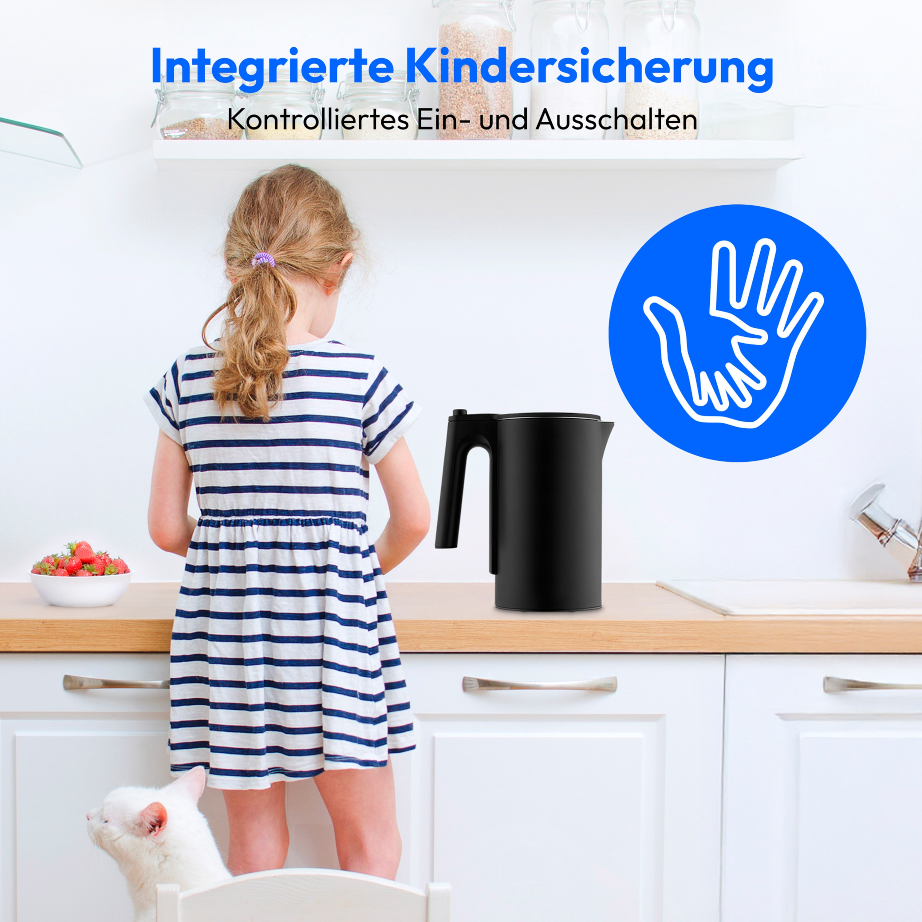 MEDION® LIFE Digitaler Wasserkocher MD12106, 2.200 Watt Leistung, 1,5 Liter Kapazität, LED-Display, LED-leuchtbalken, automatische Programme, Kindersicherung