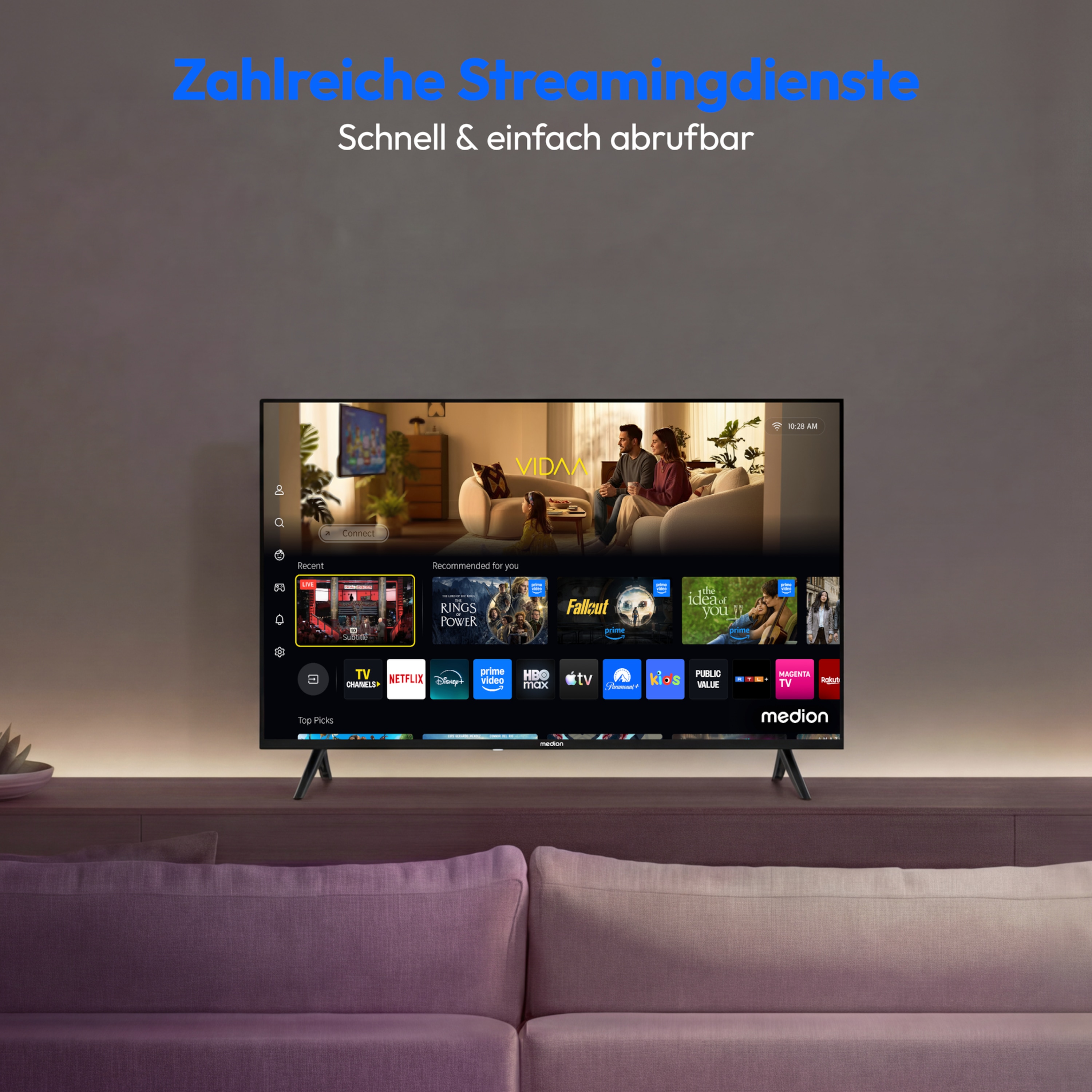 MEDION® LIFE MD 840102 Smart-TV - Modell 2026, 100,3 cm (40'') Full HD Display, PVR ready, HD Triple Tuner, VIDAA App Store, NETFLIX, Disney+, DAZN, Amazon Prime Video, Paramount+, Apple TV, Magenta TV, HBOmax, RTL+, Joyn App