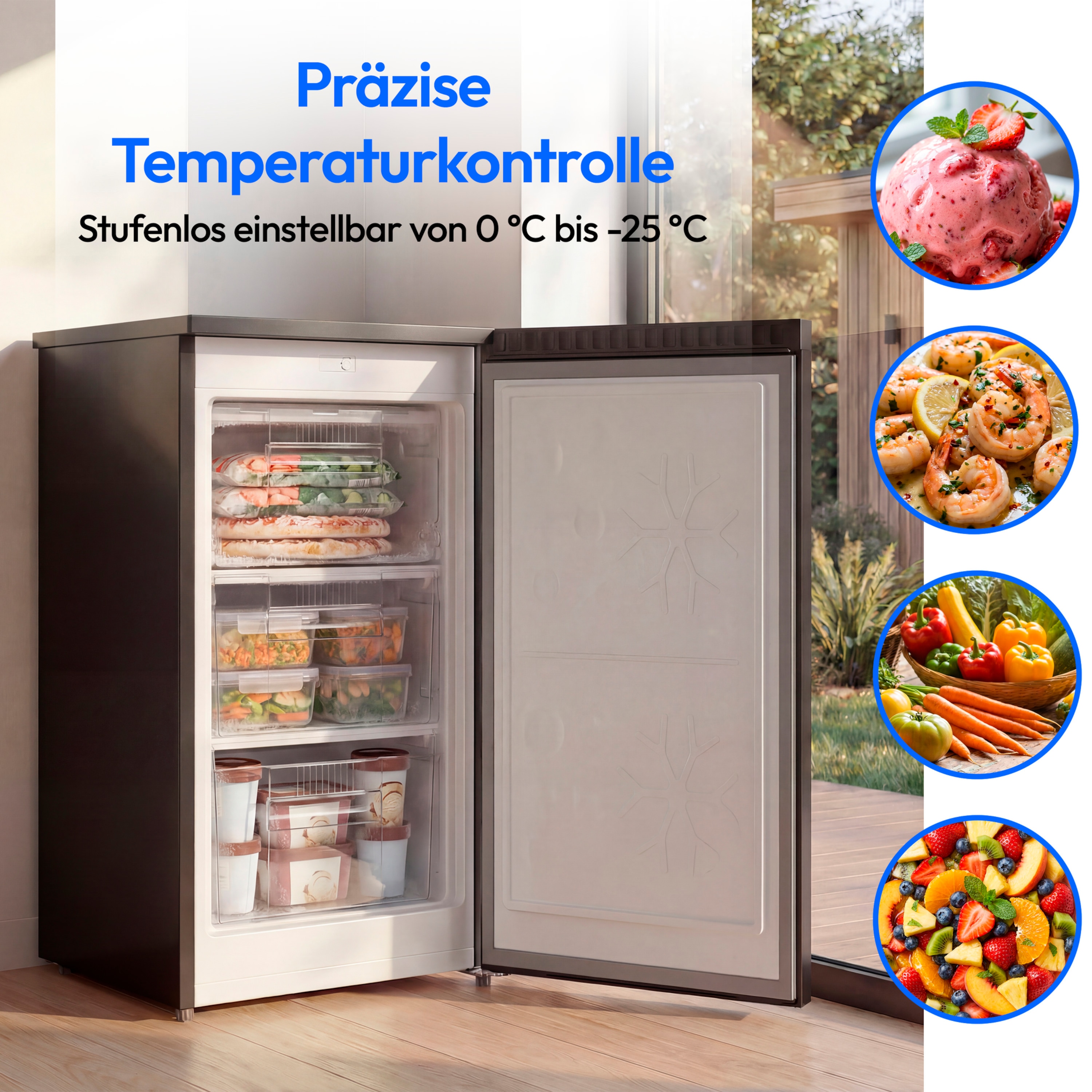 MEDION® LIFE Gefrierschrank MD370018 Schwarz, 85 L Nutzinhalt, 3 Türfächer, manuelle Abtauung, Temperaturbereich 0–5 °C, Energieklasse C, leiser Kompressorbetrieb (39 dB), wechselbarer Türanschlag