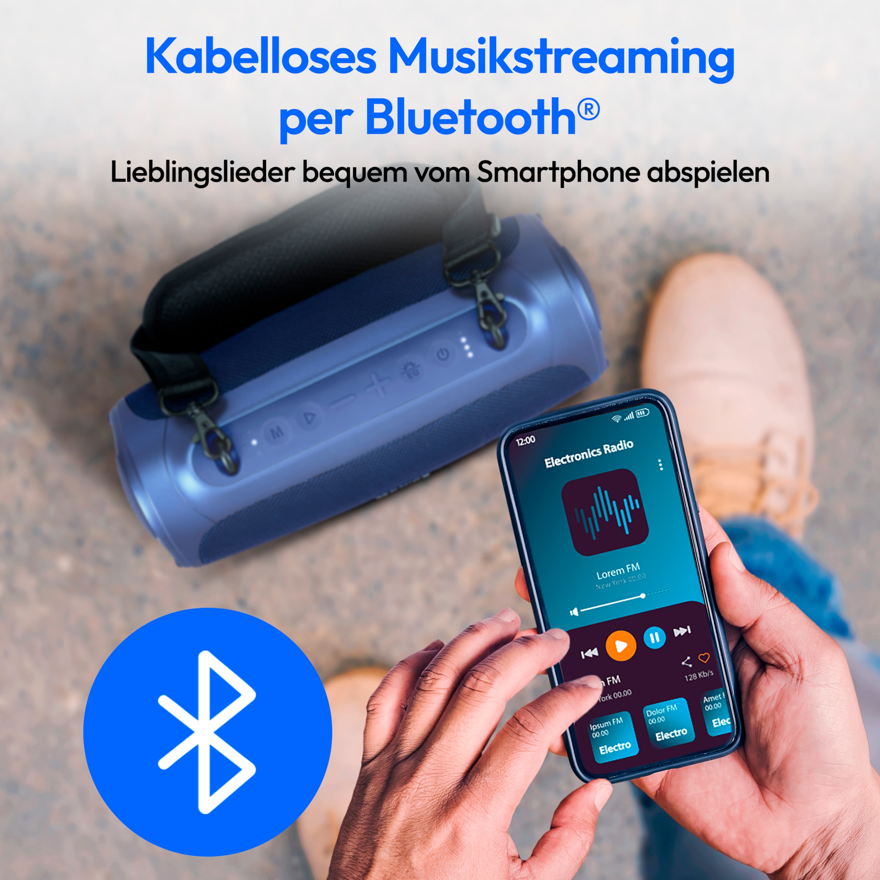 MEDION® LIFE® P61746 Tragbarer Bluetooth® Lautsprecher M, Dual Illuminated (RGB-Lichteffekte), Bluetooth® 5.3, integrierter Akku mit bis zu 42 Stunden Laufzeit, robustes & mobiles Design, 2 x 15 W RMS