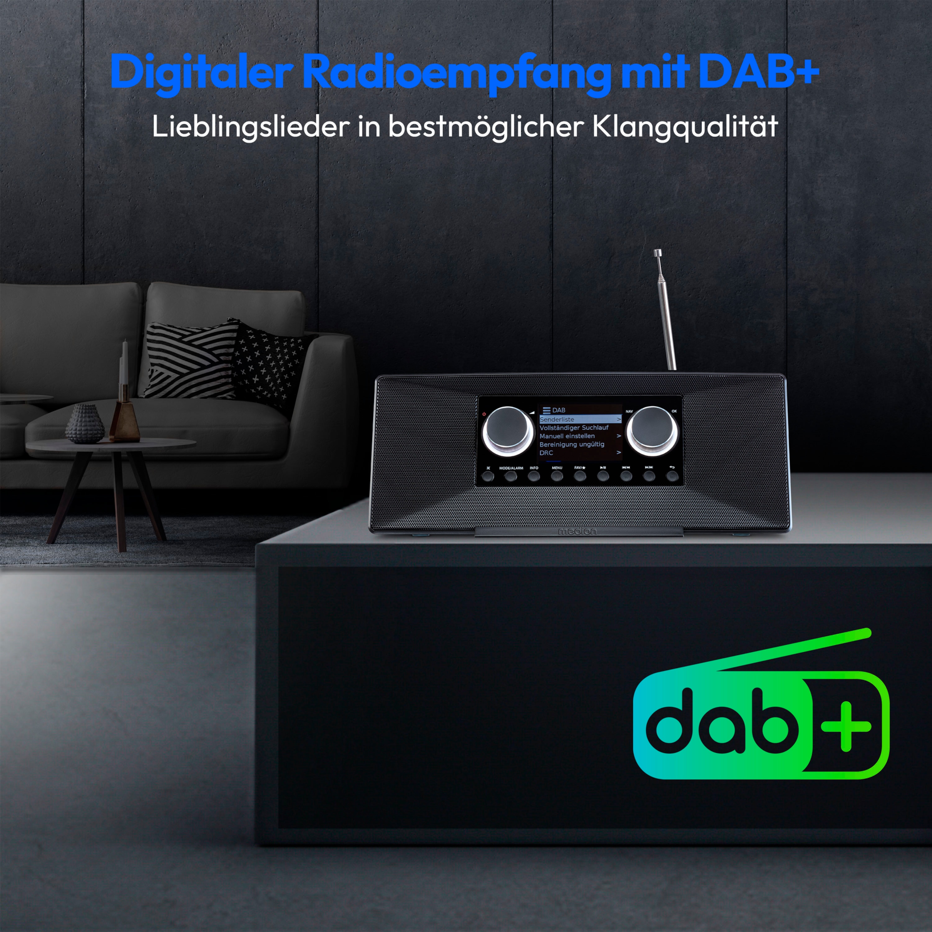 MEDION® LIFE® P85333 Stereo Internetradio, 7,1 cm (2,8'') TFT-Farbdisplay, über 25.000 Internet-Radiosender & viele Podcasts empfangen, DAB+/UKW Radio, Wecker, WLAN, Bluetooth®, Amazon Music, Spotify®-Connect, 2 x 6 W RMS