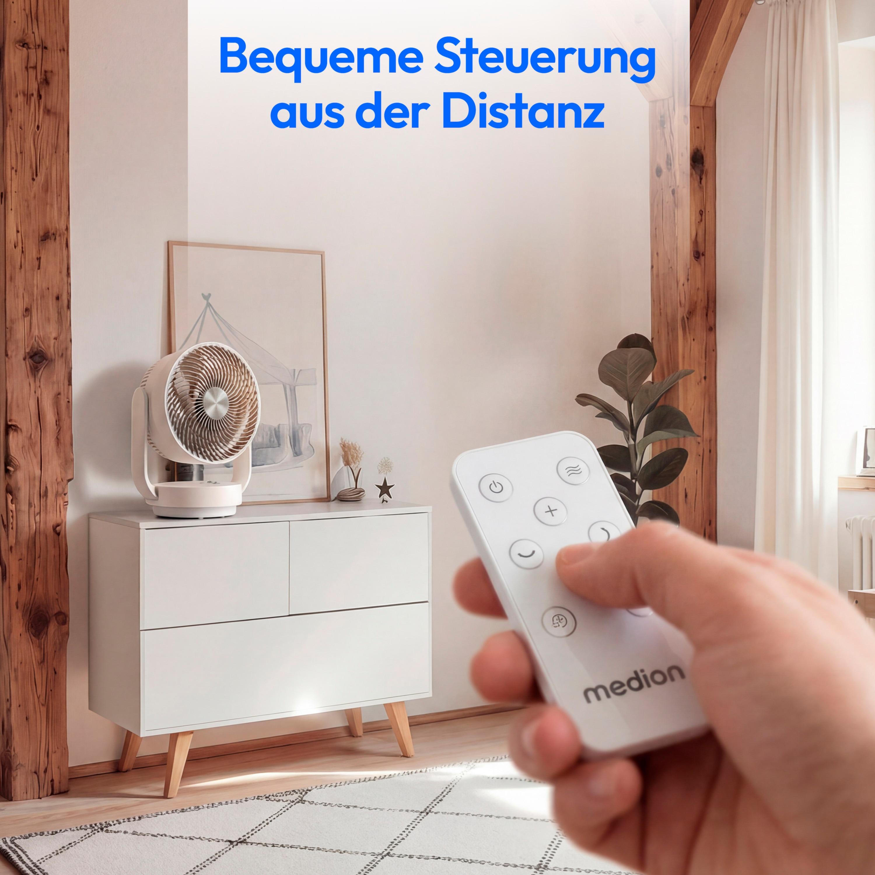 MEDION® LIFE P20 DF Tischventilator (MD 100141), 7 Geschwindigkeitsstufen, 28 Watt Leistung, zuschaltbare Schwenkfunktion, inkl. magnetischer Fernbedienung