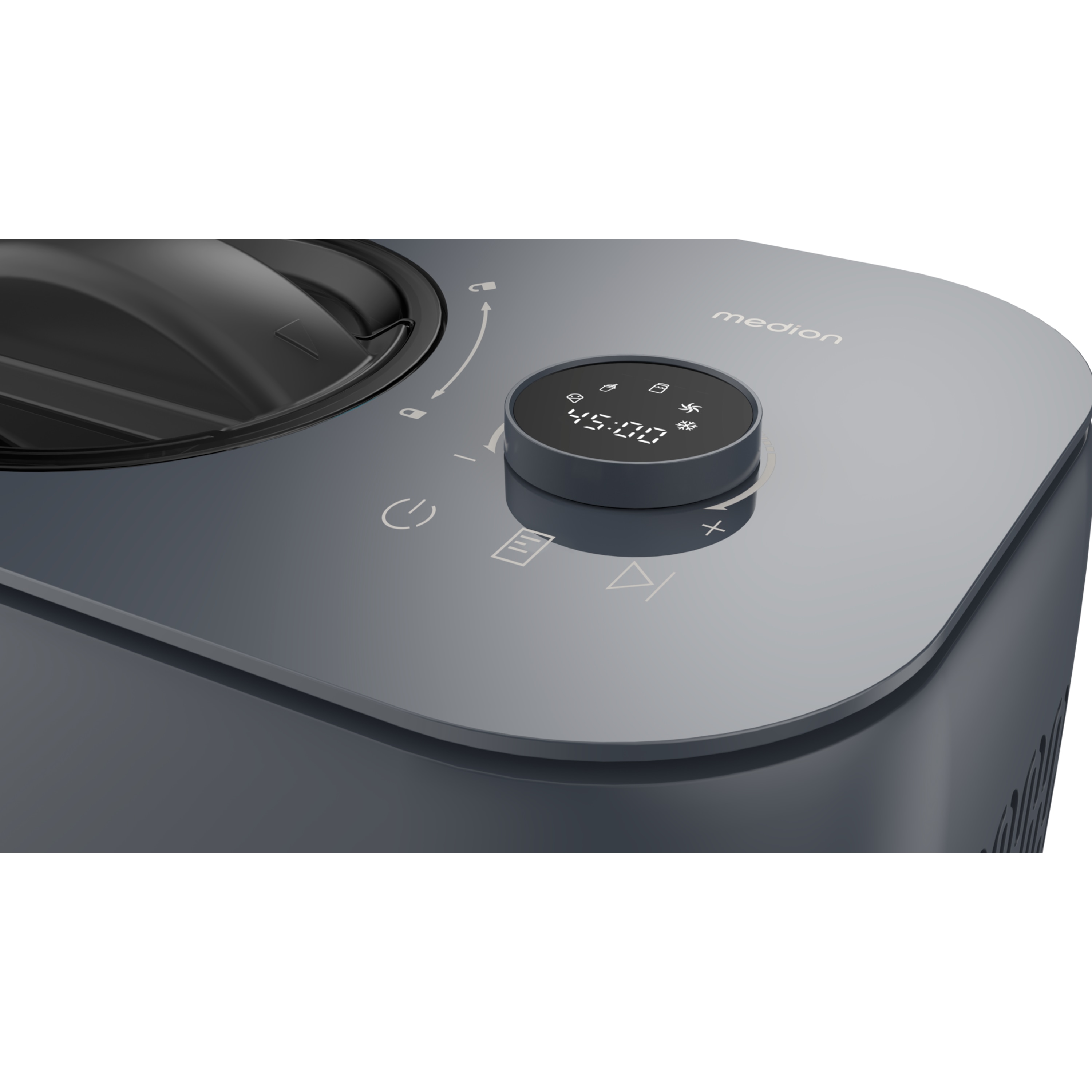 MEDION® LIFE Eismaschine MD 100116, Kapazität für 1 L Eis, kein Vorkühlen notwendig, LED-Display mit Sensor-Touch, entnehmbarer Aluminium-Eisbehälter, geeignet für die Zubereitung von Eiscreme, Joghurt & Sorbet