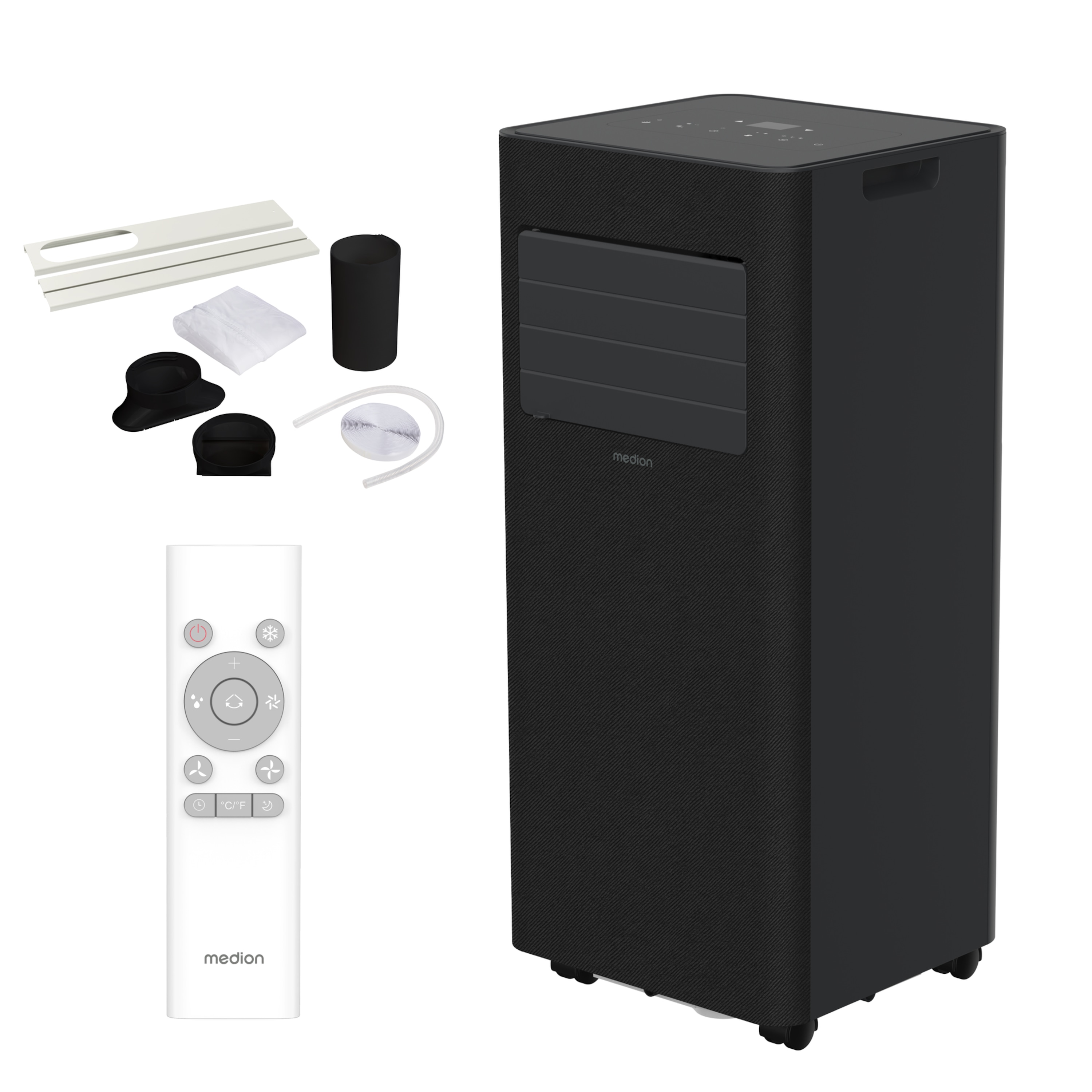 MEDION® LIFE E902 Klimaanlage (MD 100137), Kühlen, Entfeuchten und Ventilieren, Kühlleistung 9.000 BTU, Auto-Swing-Funktion, Kühlmittel R290, max. 32m², mit Fernbedienung, Inkl. Fenster-Kit