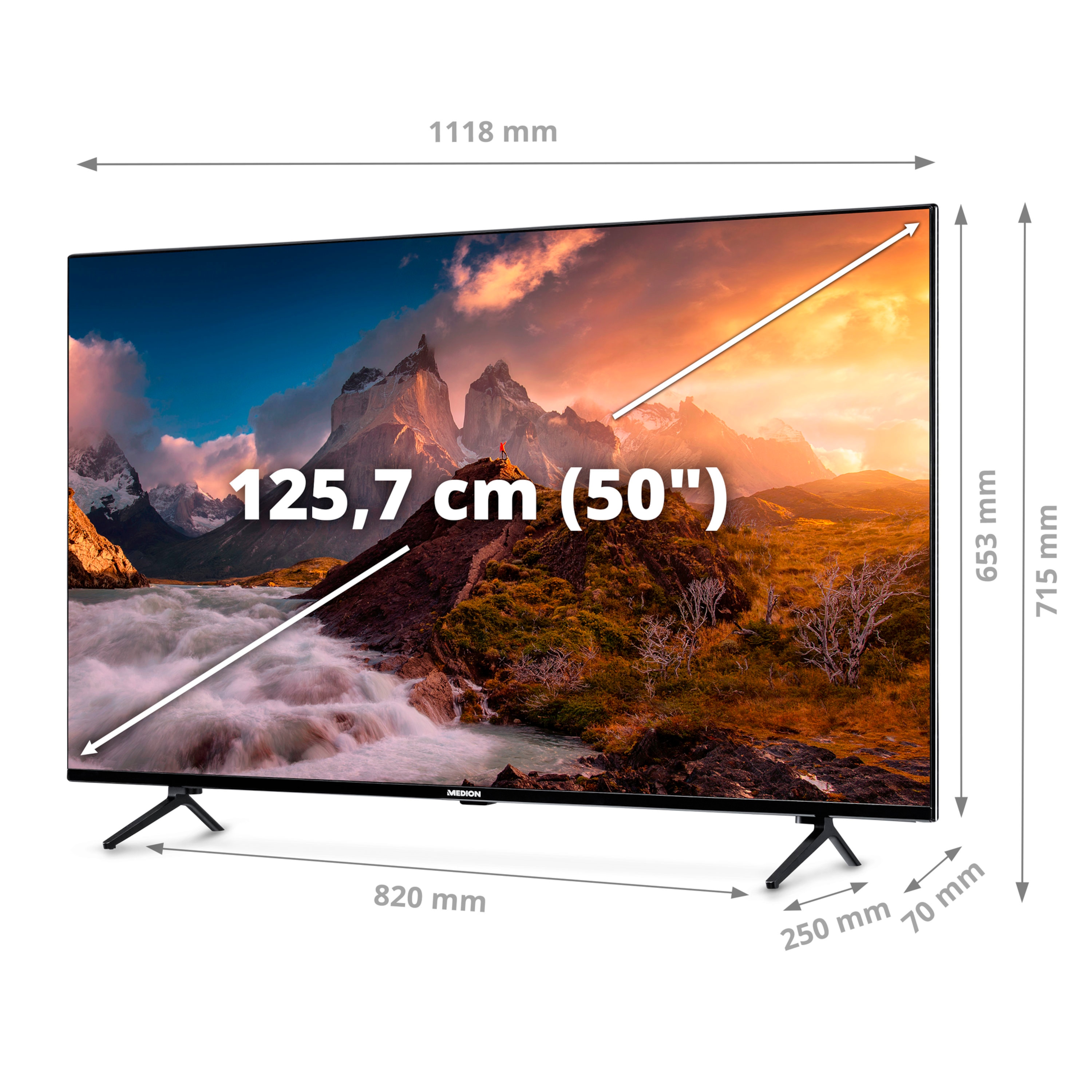 MEDION® LIFE® X15027 125,7 cm (50'') Ultra HD QLED Android TV + 2.0 Bluetooth Soundbar P61155 - ARTIKELSET